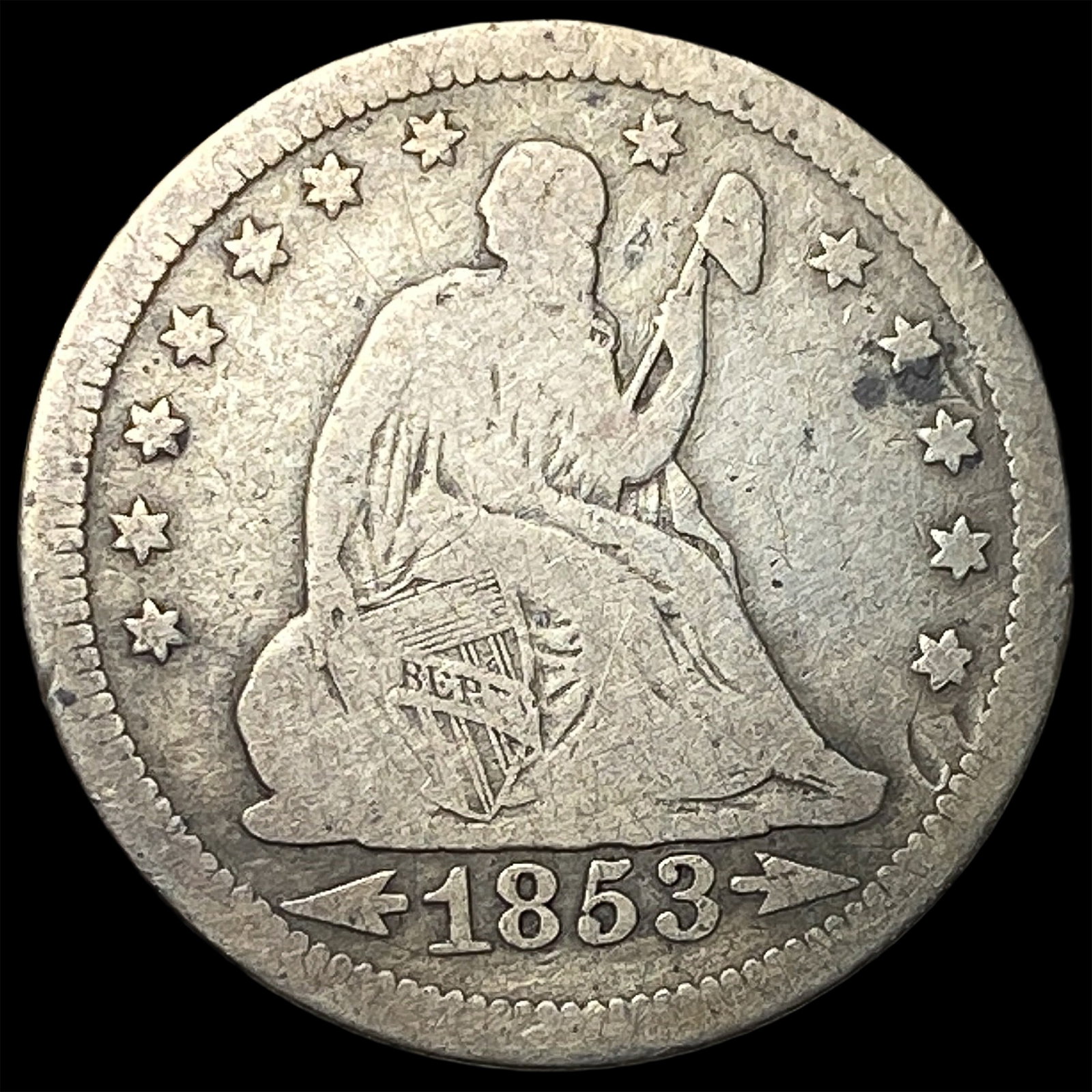 1853 Arrows/Rays Seated Liberty Quarter NICELY CIRCULATED: 1853 Arrows/Rays Seated Liberty Quarter NICELY CIRCULATED