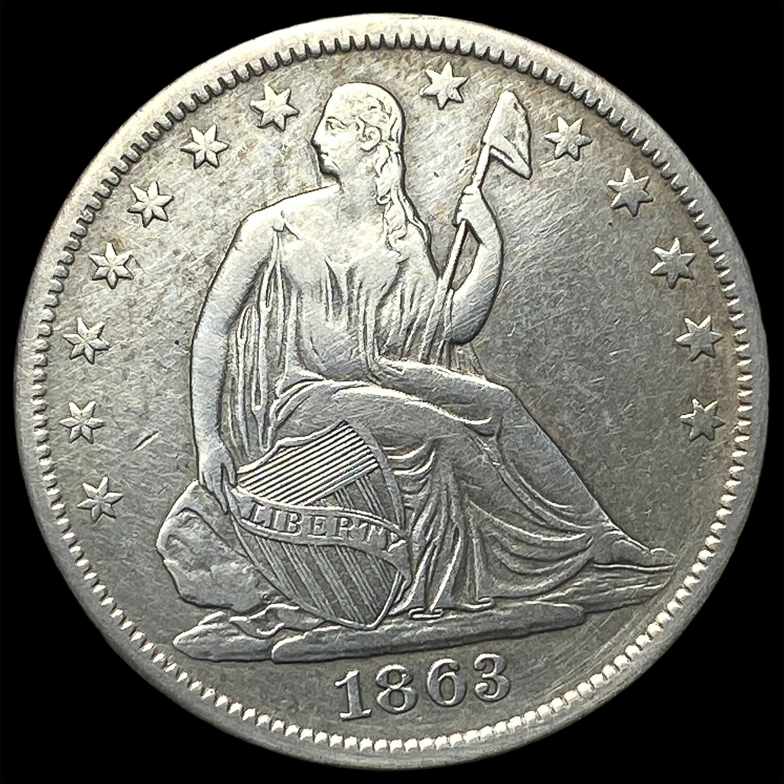 1863-S Silver Seated Liberty Half Dollar NEARLY UNCIRCULATED (1 of 2)