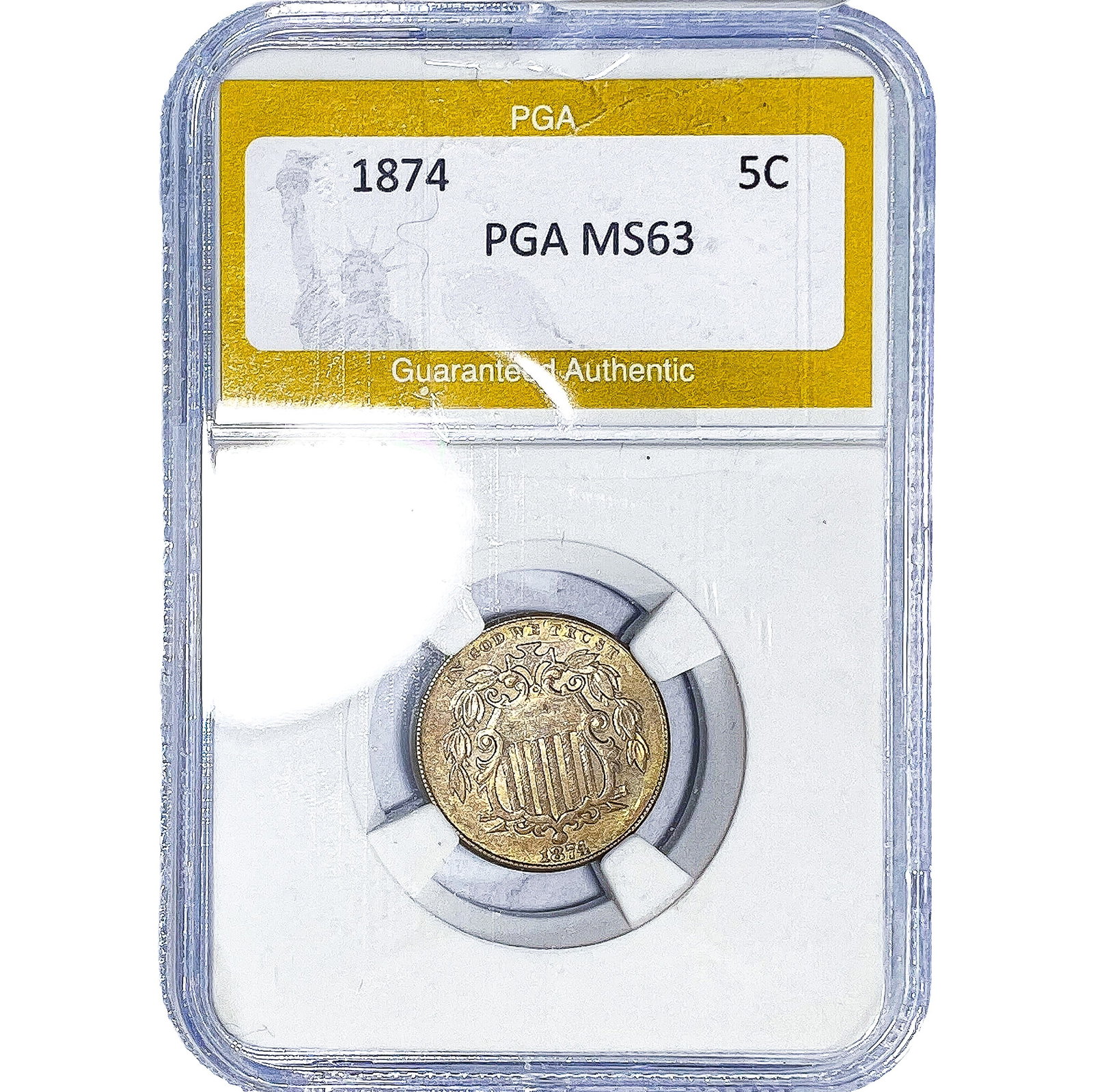 1874 Shield Nickel PGA MS63: 1874 Shield Nickel PGA MS63
