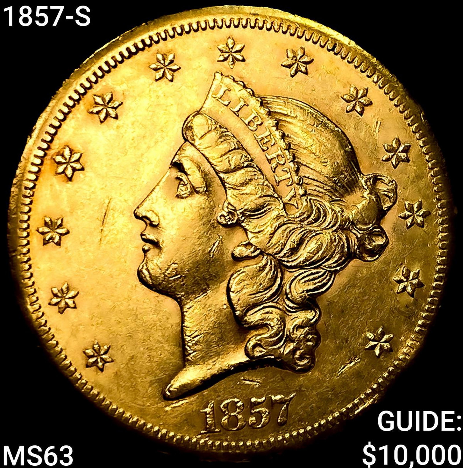1857-S $20 Gold Double Eagle CHOICE BU (1 of 2)