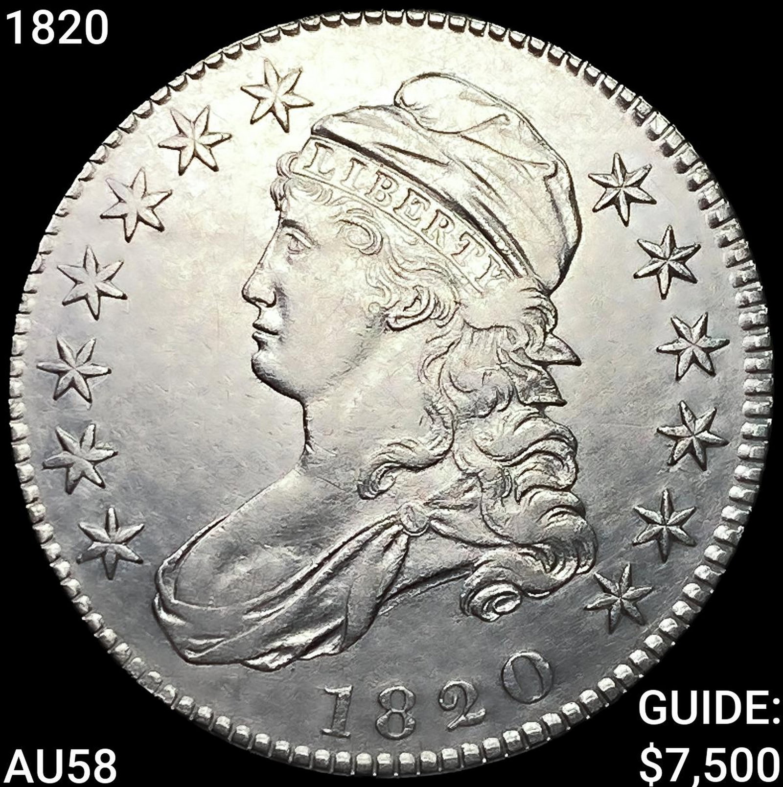 1820 Capped Bust Half Dollar CHOICE AU: 1820 Capped Bust Half Dollar CHOICE AU