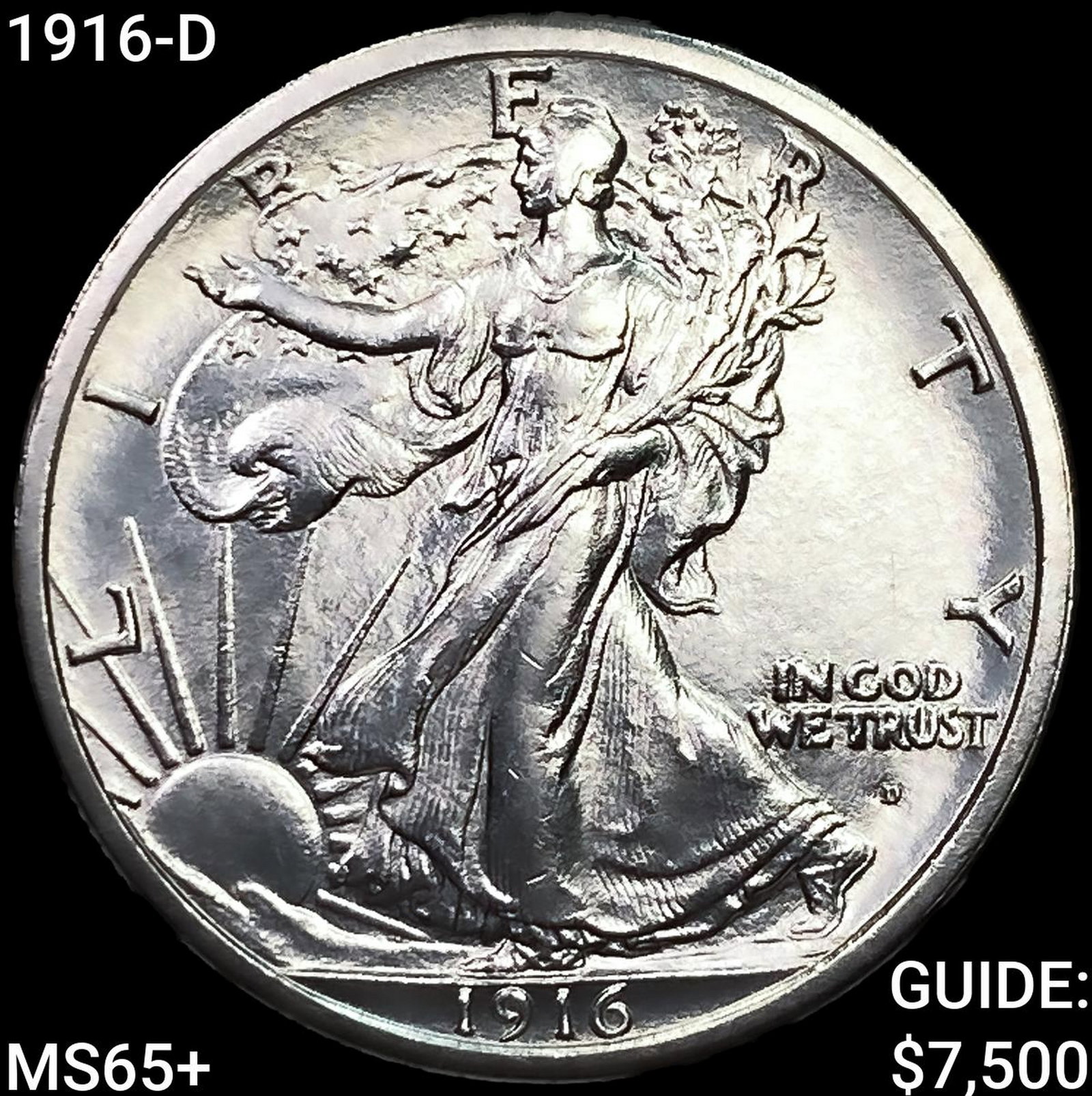 1916-D Walking Liberty Half Dollar GEM BU +: 1916-D Walking Liberty Half Dollar GEM BU +