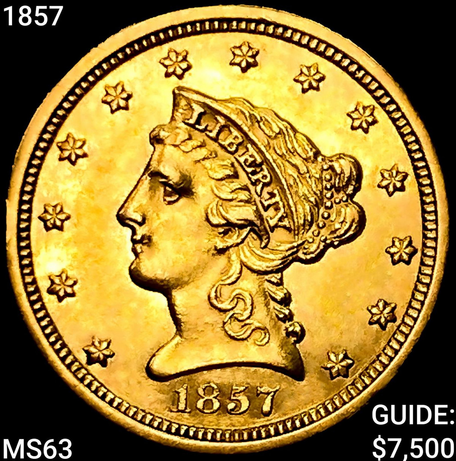 1857 $2.50 Gold Quarter Eagle CHOICE BU: 1857 $2.50 Gold Quarter Eagle CHOICE BU