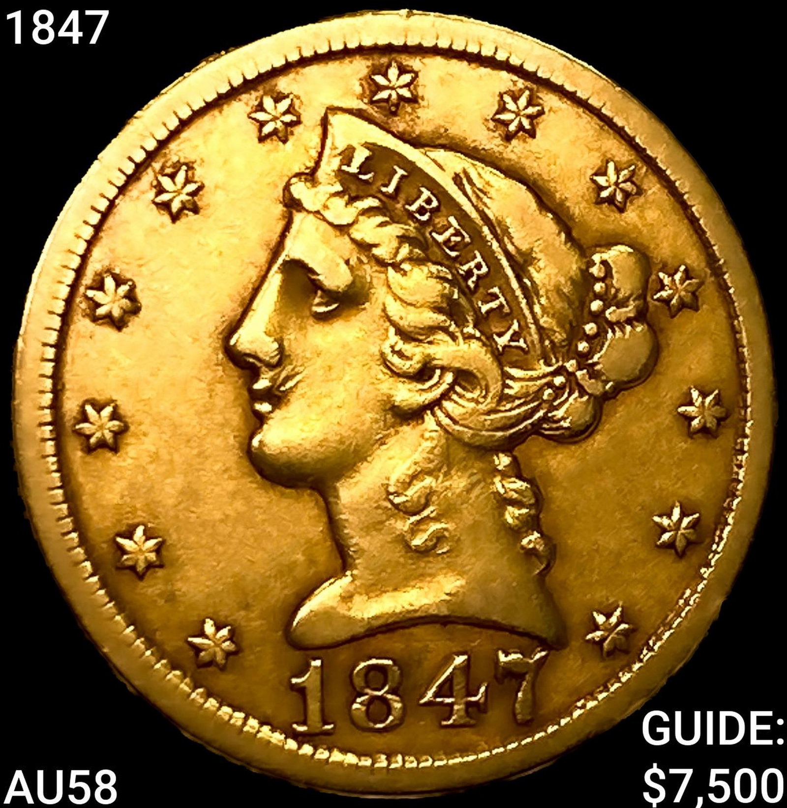 1847 $5 Gold Half Eagle CHOICE AU (1 of 2)
