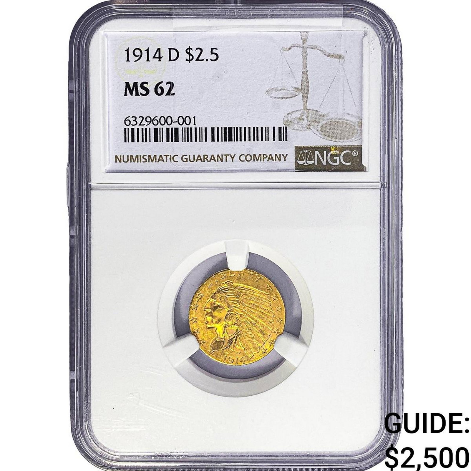 1914-D $2.50 Gold Quarter Eagle NGC MS62: 1914-D $2.50 Gold Quarter Eagle NGC MS62