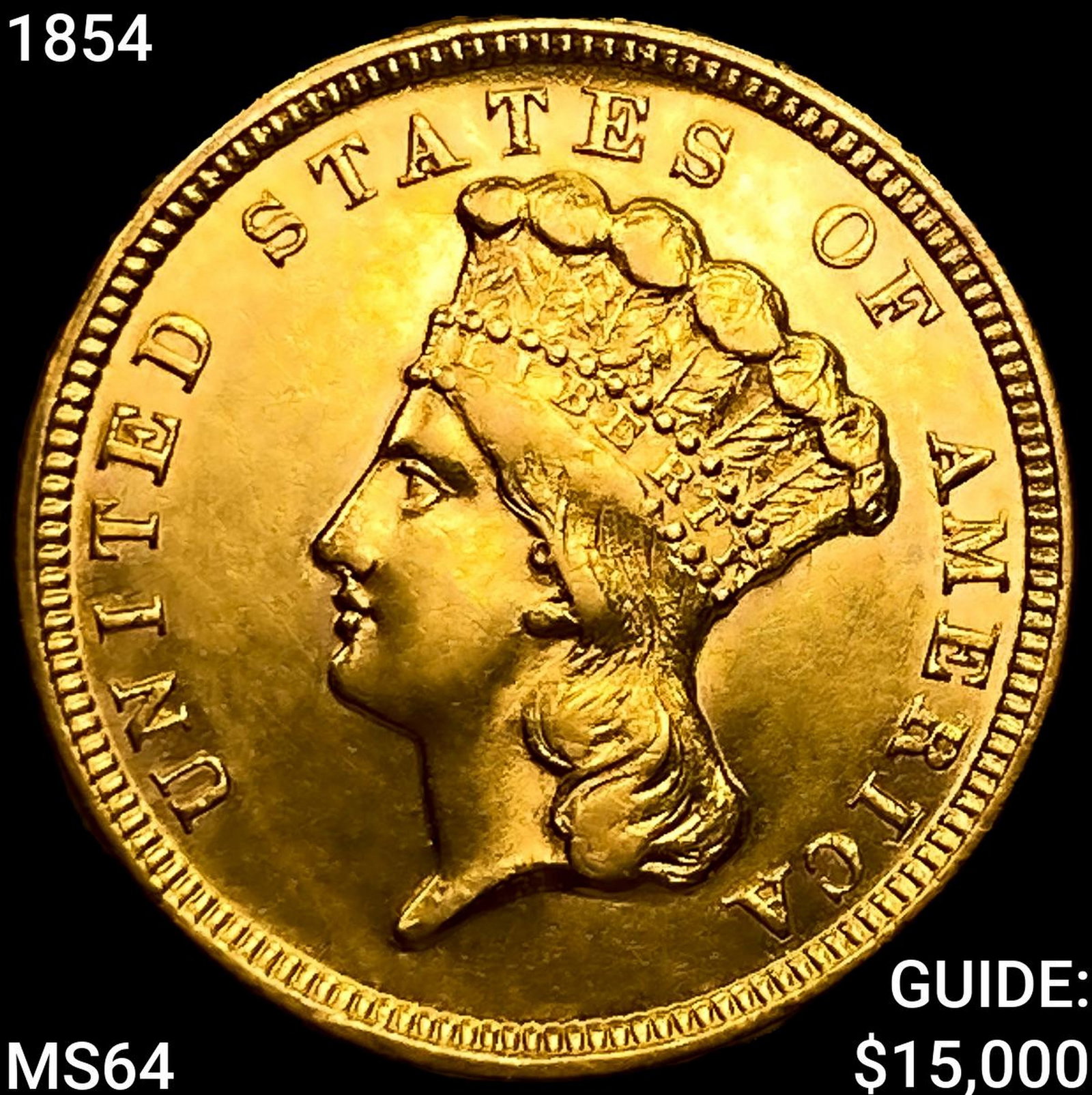 1854 $3 Gold Piece CHOICE BU (1 of 2)
