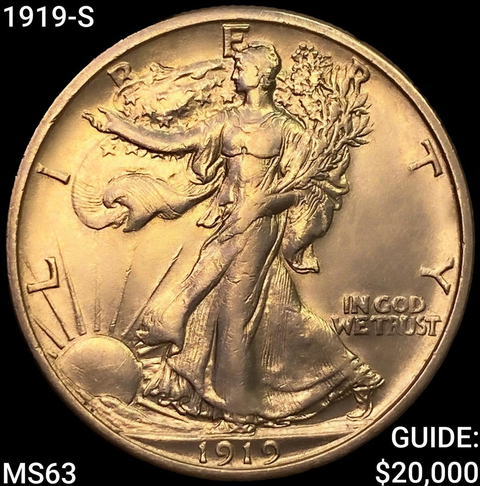 1919-S Walking Liberty Half Dollar CHOICE BU: 1919-S Walking Liberty Half Dollar CHOICE BU