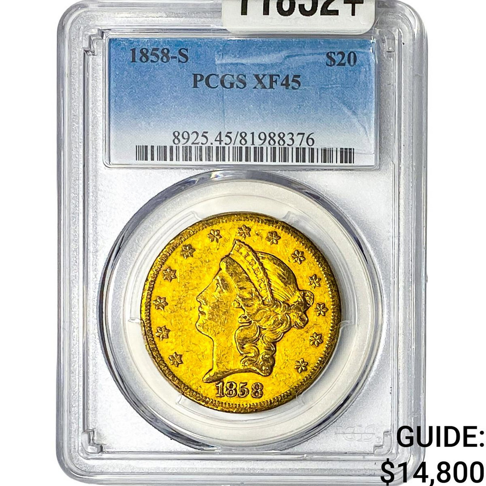 1858-S $20 Gold Double Eagle PCGS XF45 (1 of 4)