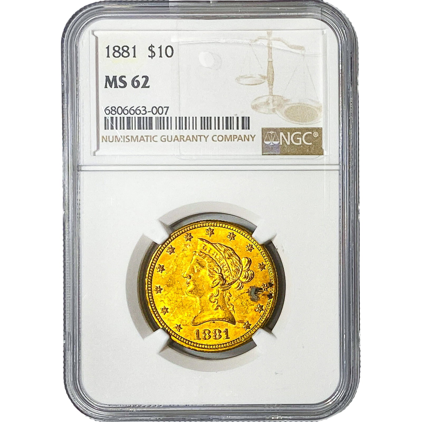 1881 $10 Gold Eagle NGC MS62: 1881 $10 Gold Eagle NGC MS62