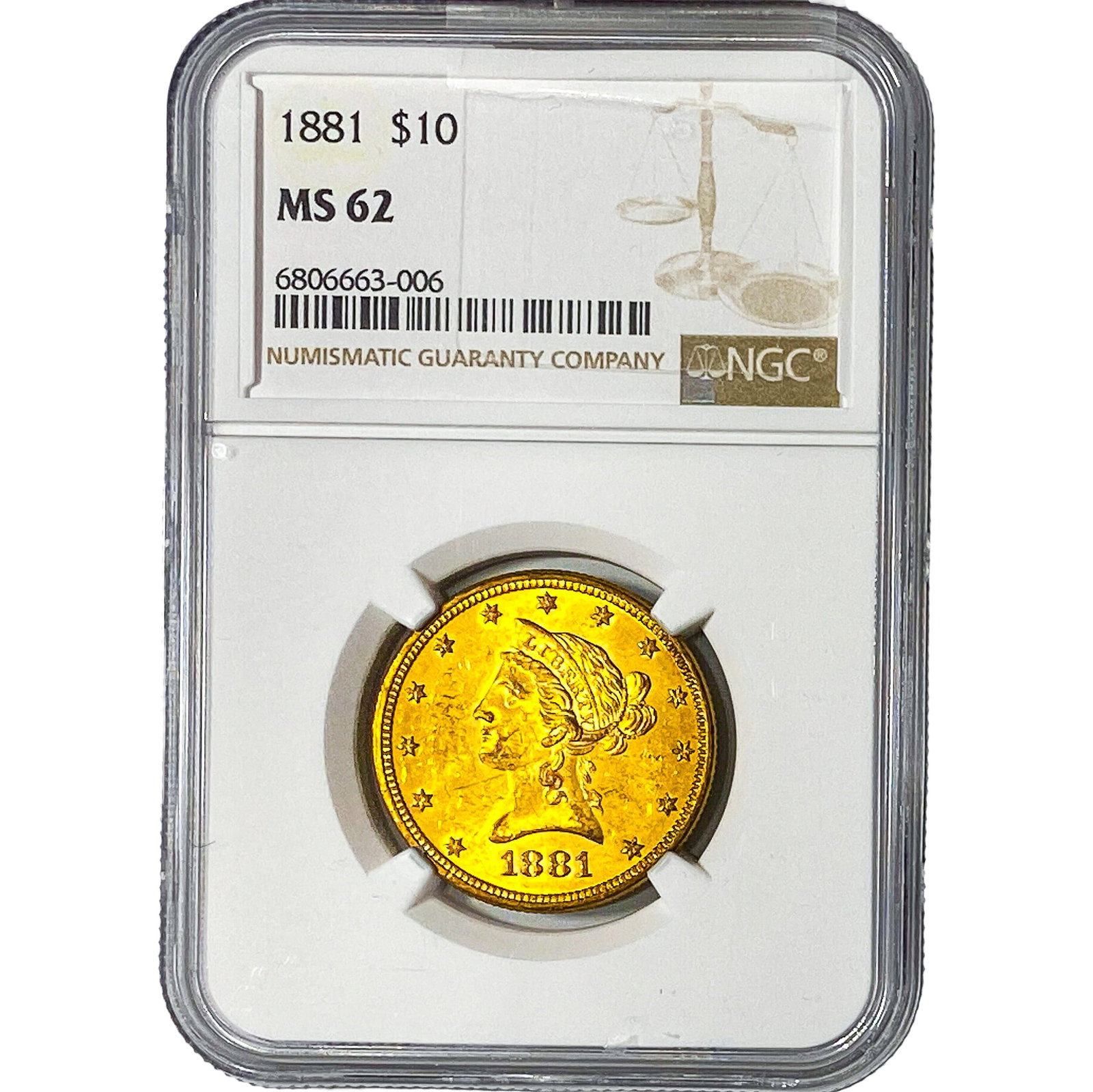 1881 $10 Gold Eagle NGC MS62: 1881 $10 Gold Eagle NGC MS62