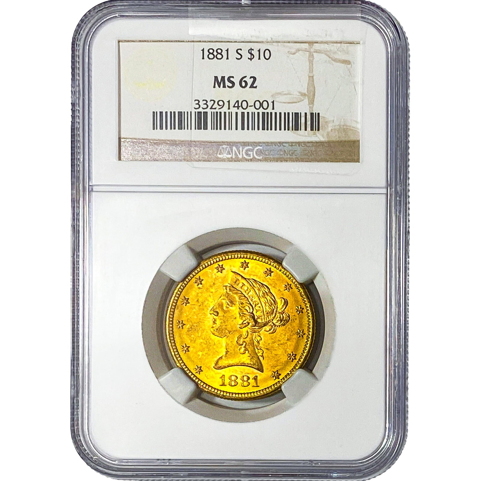 1881-S $10 Gold Eagle NGC MS62: 1881-S $10 Gold Eagle NGC MS62