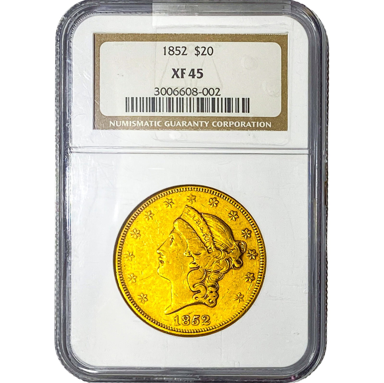 1852 $20 Gold Double Eagle NGC XF45: 1852 $20 Gold Double Eagle NGC XF45