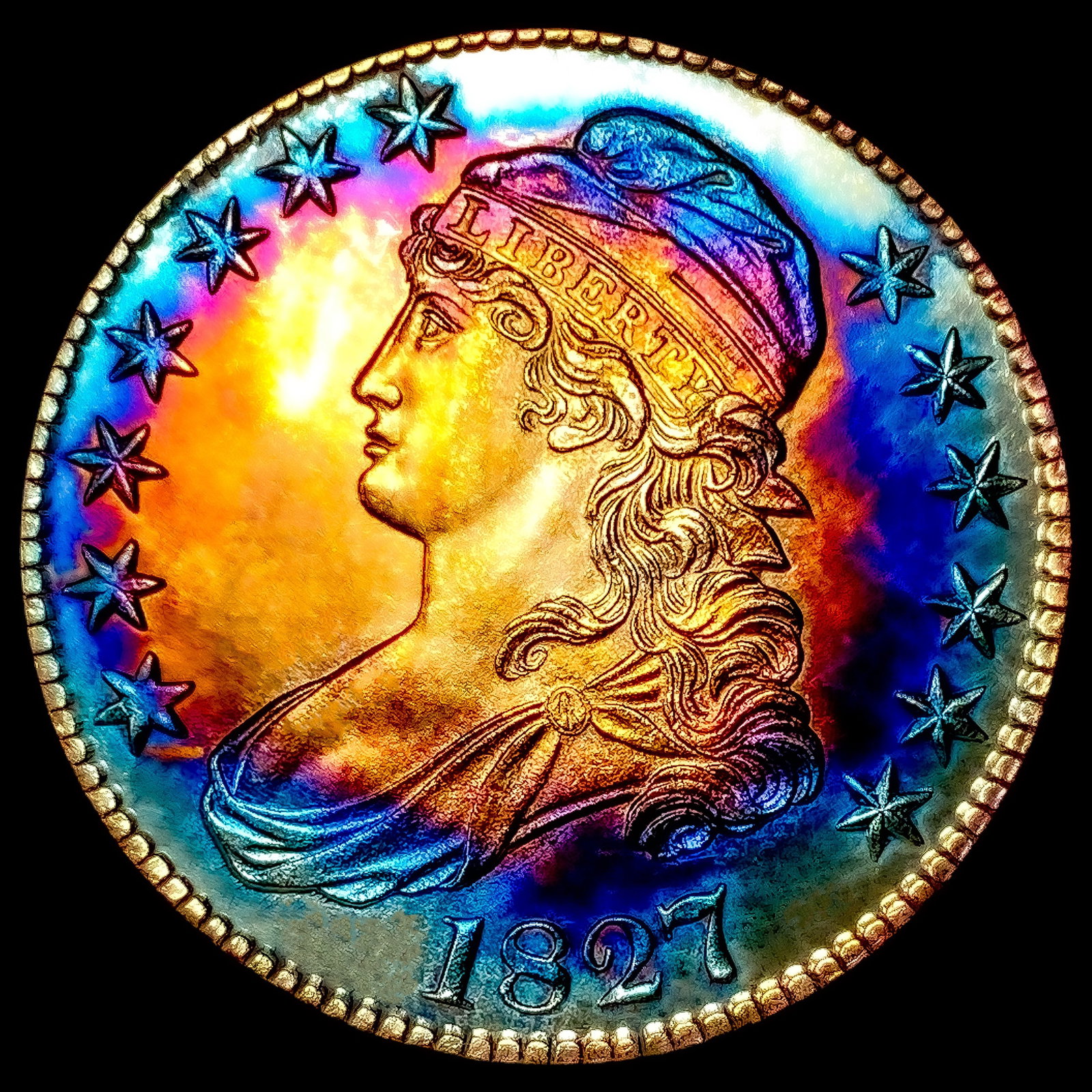 1827 Sq Bs 2 Capped Bust Half Dollar: 1827 Sq Bs 2 Capped Bust Half Dollar
