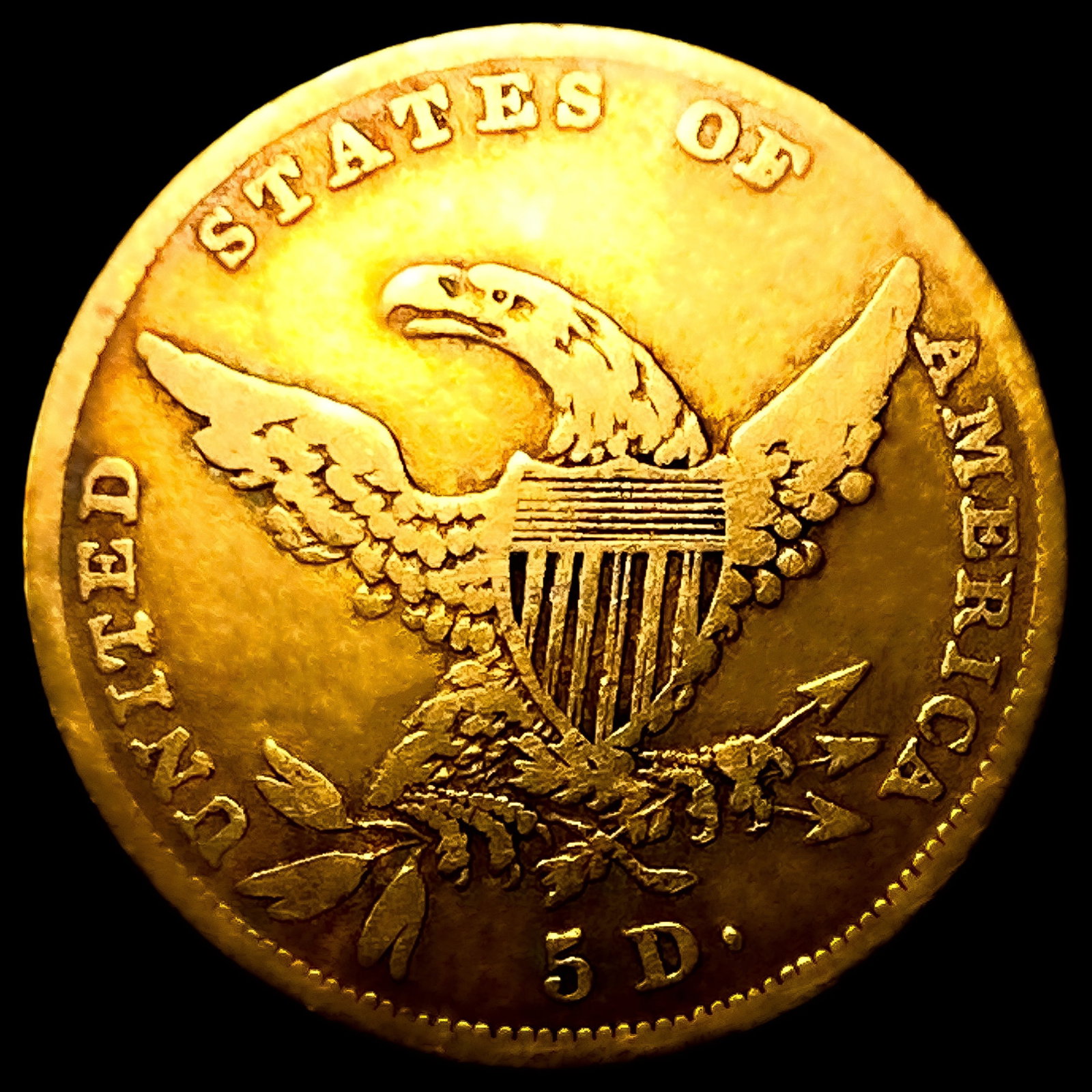 1835 $5 Gold Half Eagle ABOUT UNCIRCULATED - 2