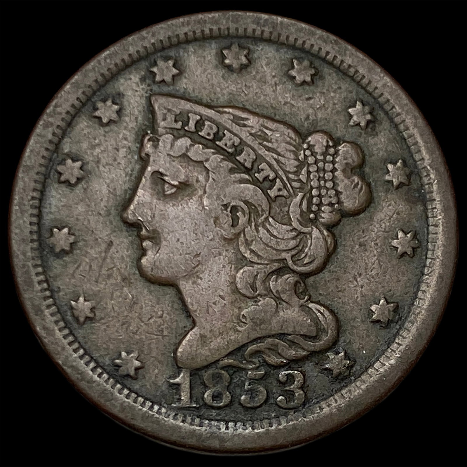 1853 Braided Hair Half Cent ABOUT UNCIRCULATED: 1853 Braided Hair Half Cent ABOUT UNCIRCULATED