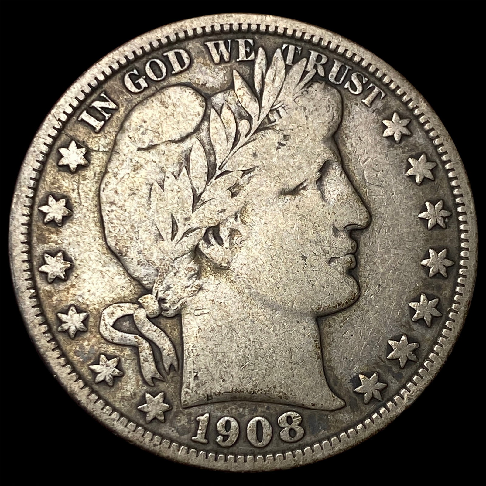 1908-D Silver Barber Half Dollar LIGHTLY CIRCULATED: 1908-D Silver Barber Half Dollar LIGHTLY CIRCULATED