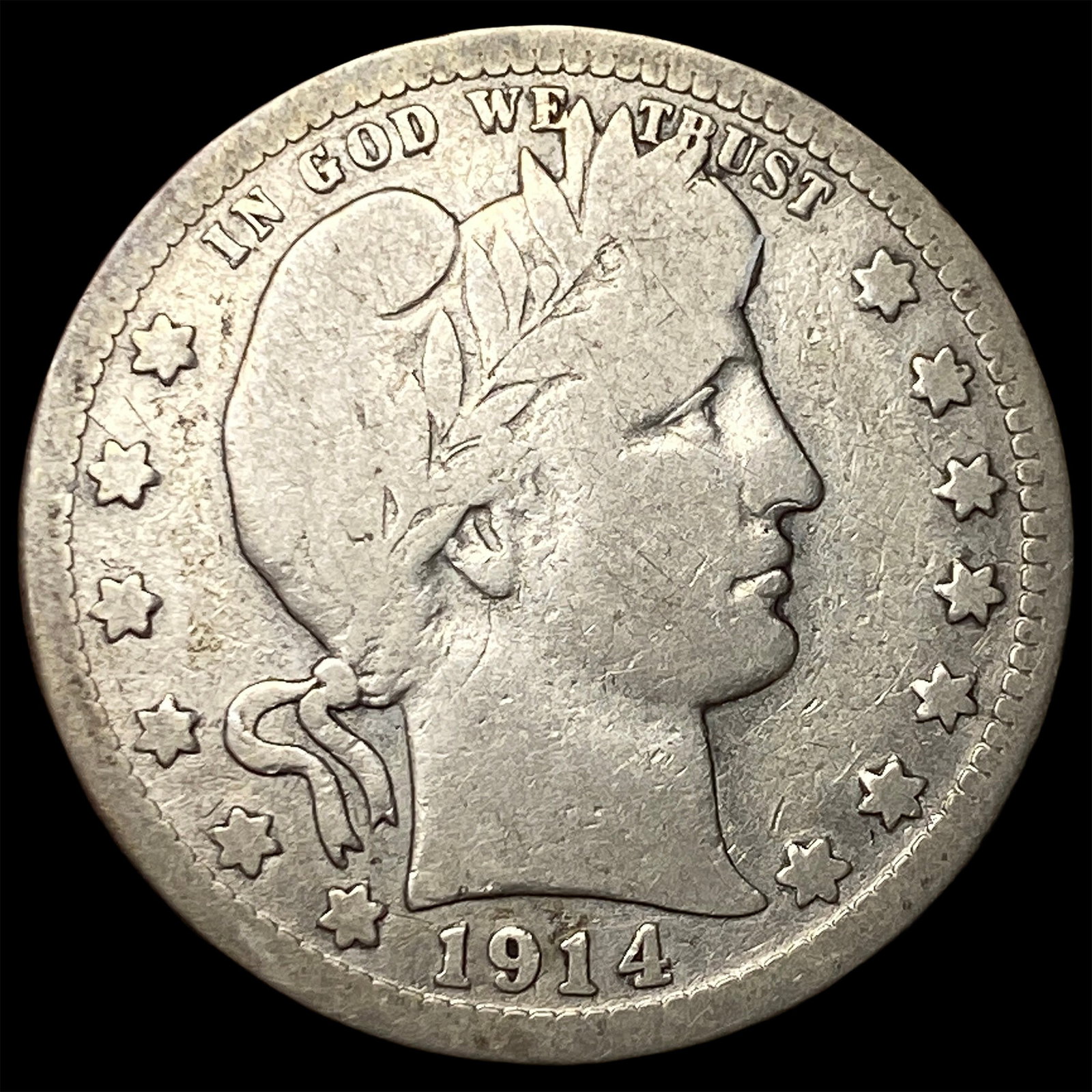 1914 Barber Silver Quarter NICELY CIRCULATED: 1914 Barber Silver Quarter NICELY CIRCULATED