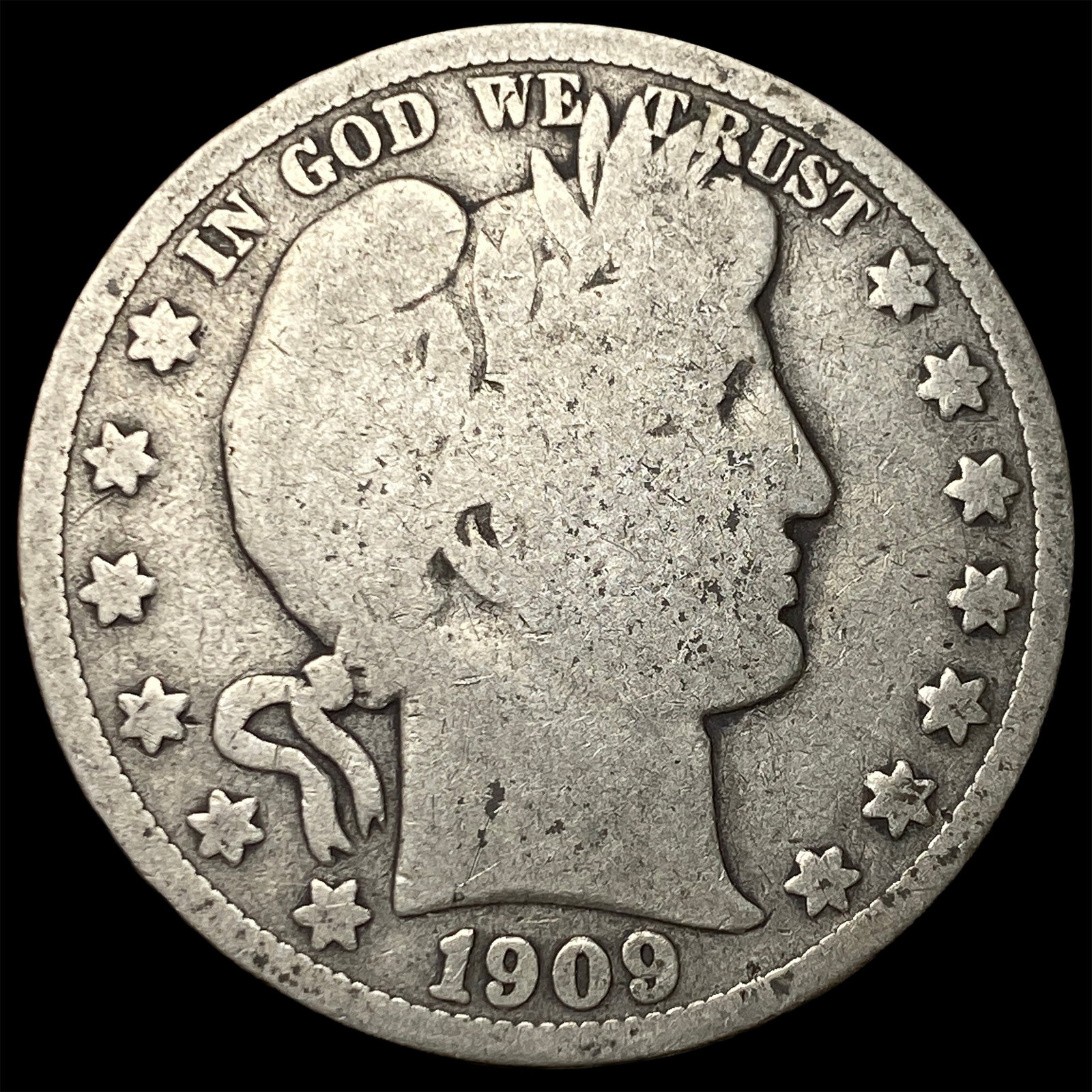 1909-S Silver Barber Half Dollar NICELY CIRCULATED: 1909-S Silver Barber Half Dollar NICELY CIRCULATED