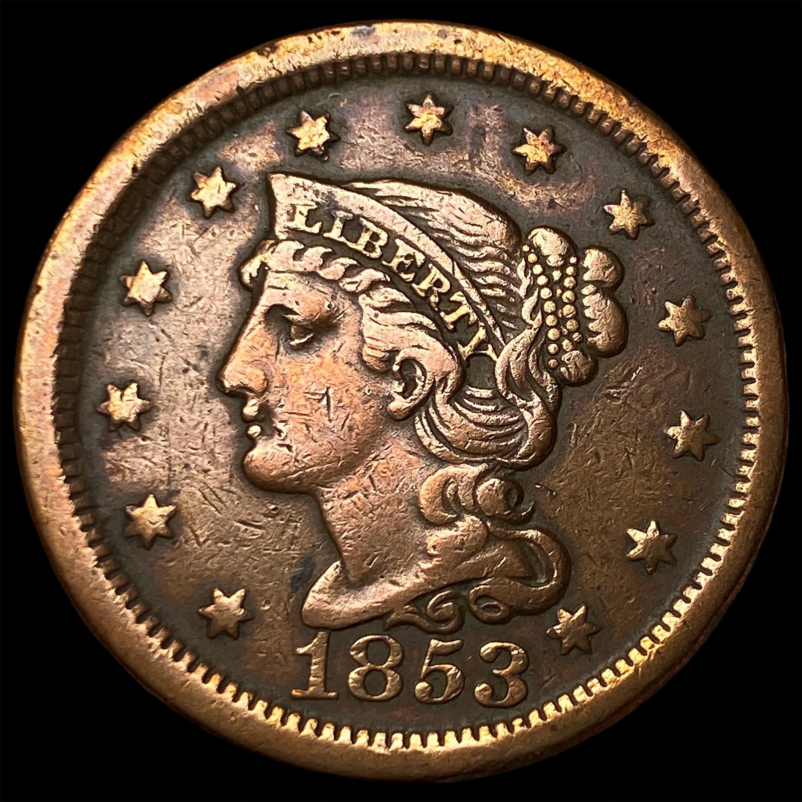 1853 Braided Hair Large Cent LIGHTLY CIRCULATED: 1853 Braided Hair Large Cent LIGHTLY CIRCULATED