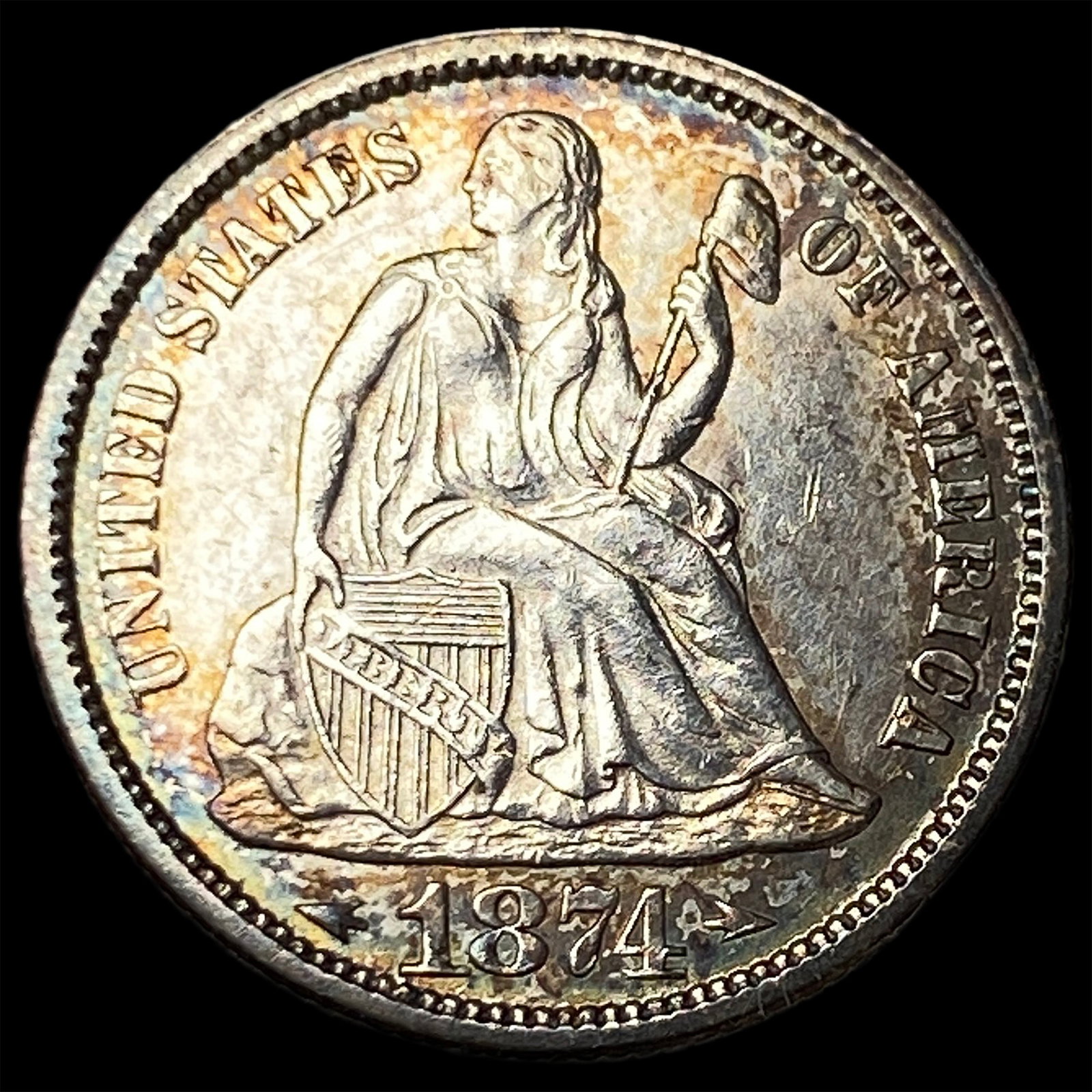 1874 Arrows Seated Liberty Dime CLOSELY UNCIRCULATED: 1874 Arrows Seated Liberty Dime CLOSELY UNCIRCULATED