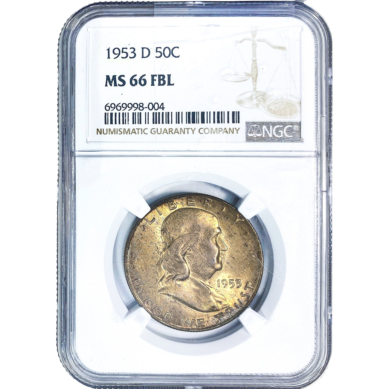 1953-D Franklin Half Dollar NGC MS66 FBL: 1953-D Franklin Half Dollar NGC MS66 FBL