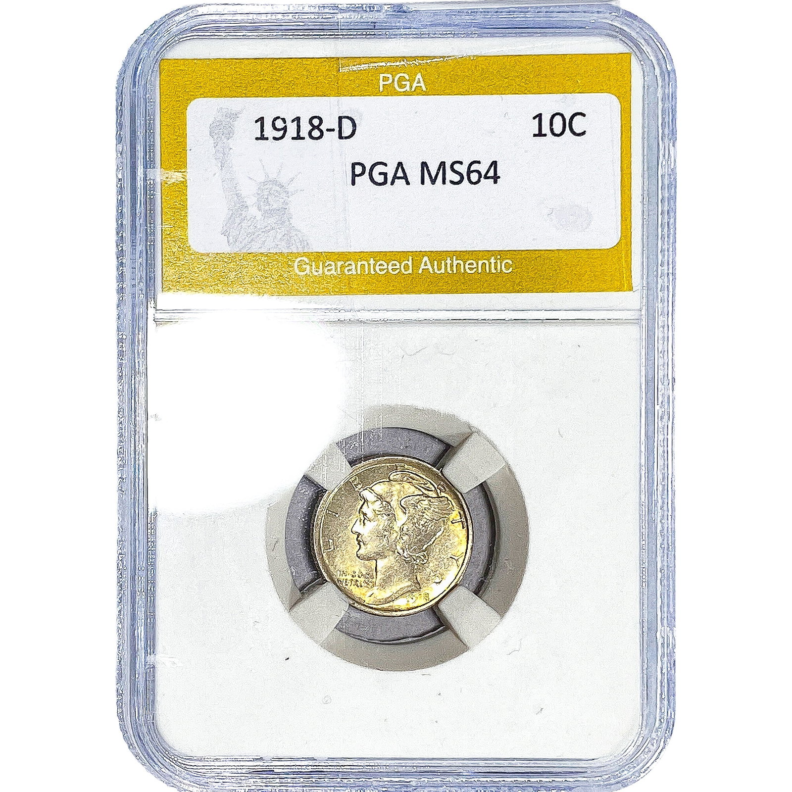 1918-D Mercury Silver Dime PGA MS64: 1918-D Mercury Silver Dime PGA MS64