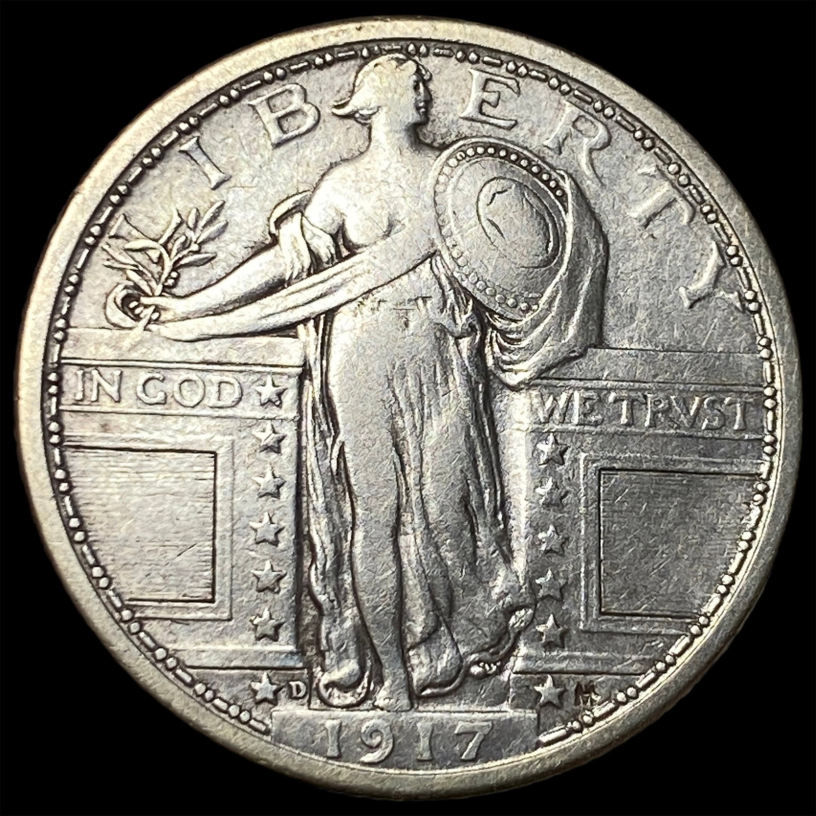 1917-D Type 1 Silver Standing Liberty Quarter LIGHTLY CIRCULATED: 1917-D Type 1 Silver Standing Liberty Quarter LIGHTLY CIRCULATED