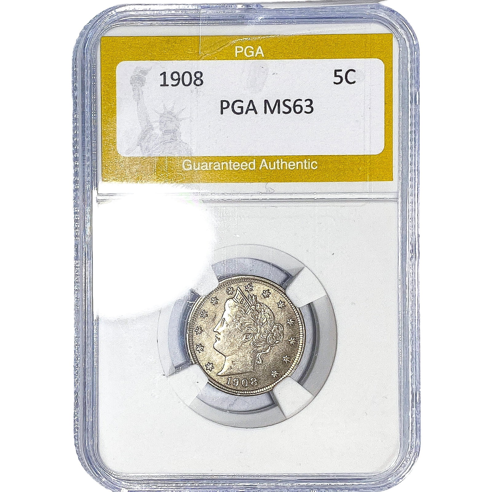 1908 Liberty Victory Nickel PGA MS63: 1908 Liberty Victory Nickel PGA MS63