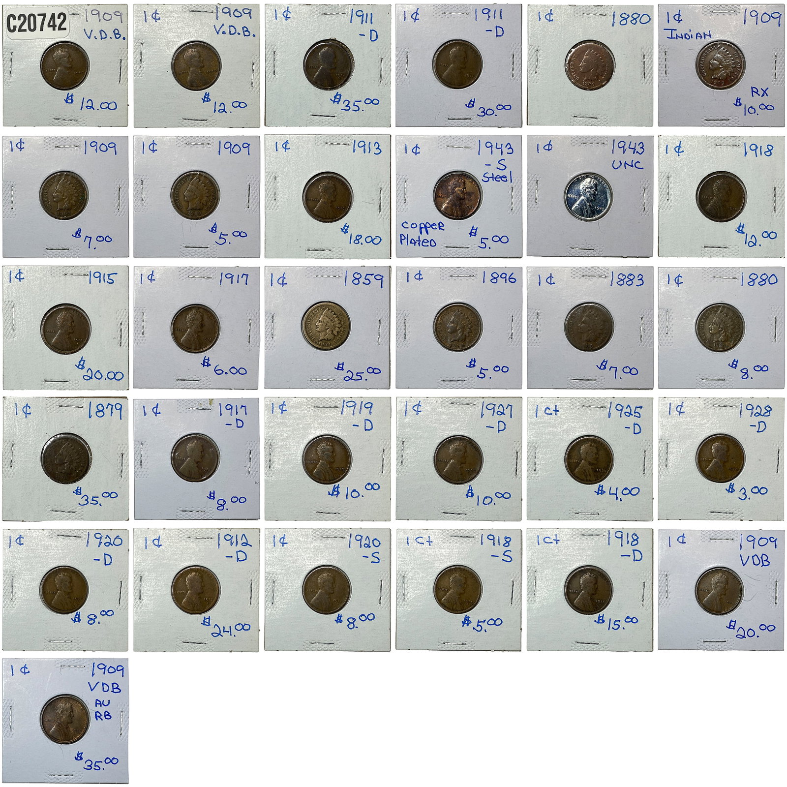 [31 Coins] 1859-1915 U.S. 1C Coin Lot (1 of 2)