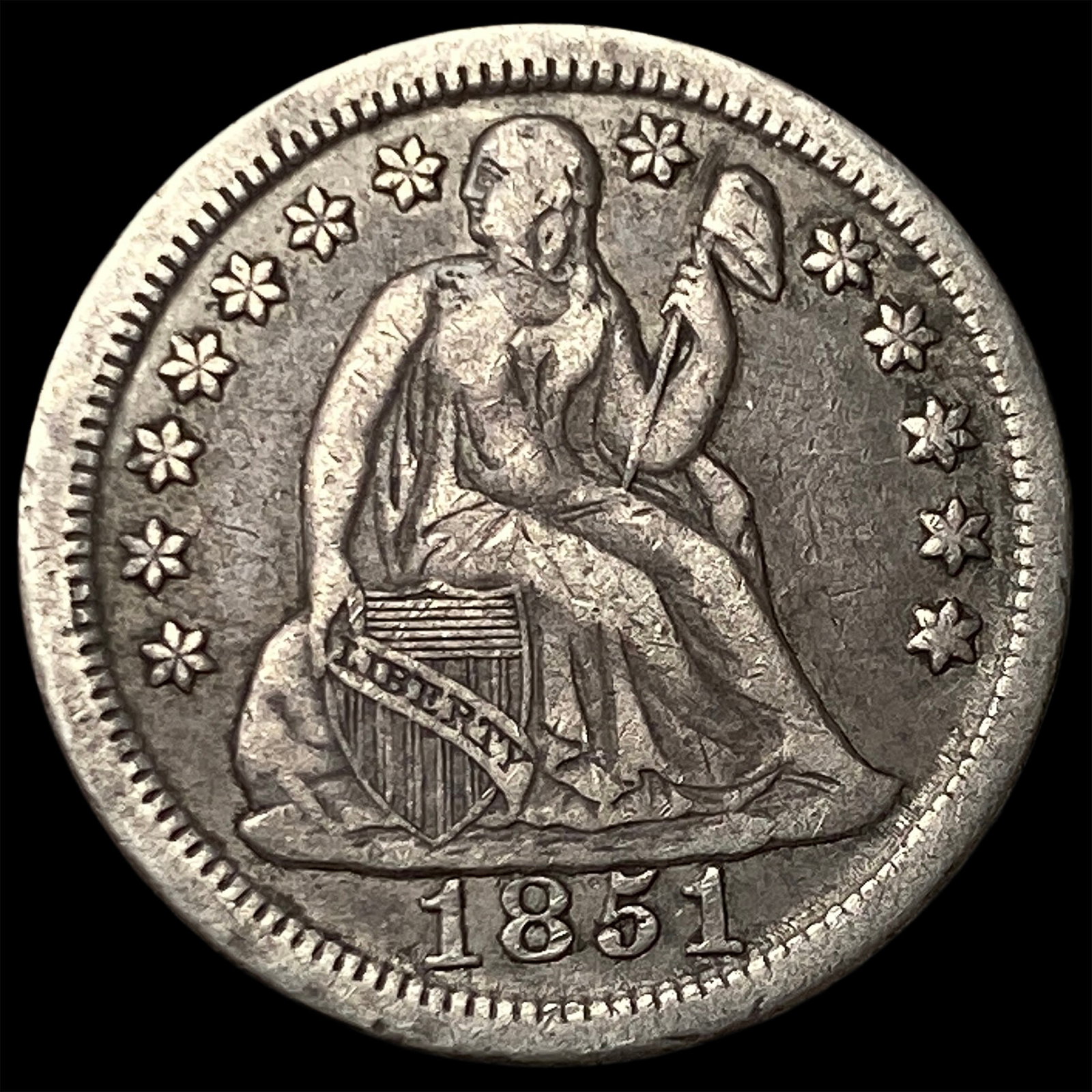 1851 Seated Liberty Dime NEARLY UNCIRCULATED: 1851 Seated Liberty Dime NEARLY UNCIRCULATED