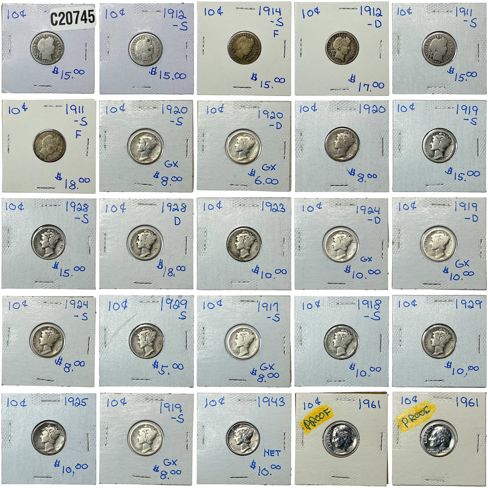 [25 Coins] 1905-1961 U.S. 10C Coin Lot (1 of 2)