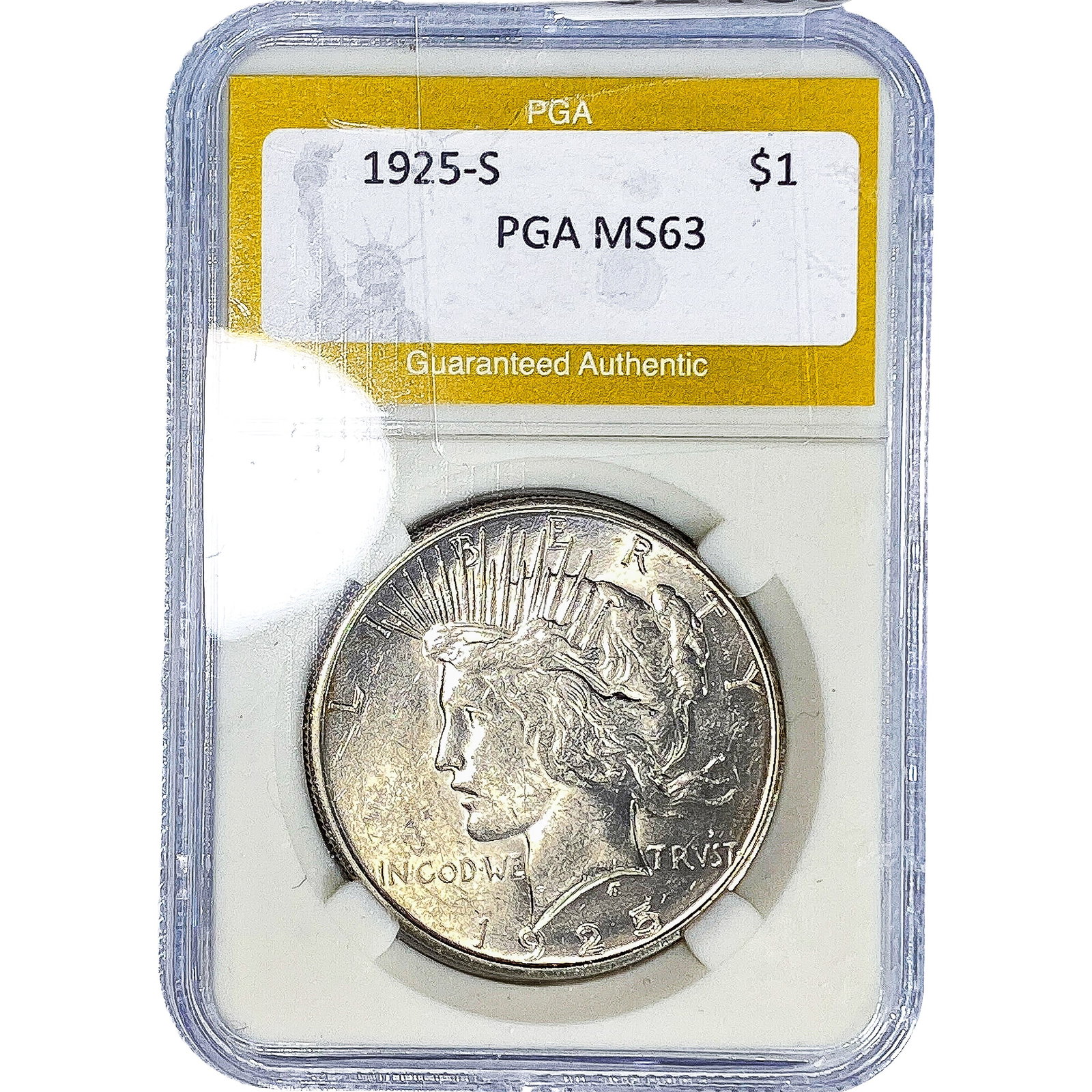 1925-S Silver Peace Dollar PGA MS63: 1925-S Silver Peace Dollar PGA MS63