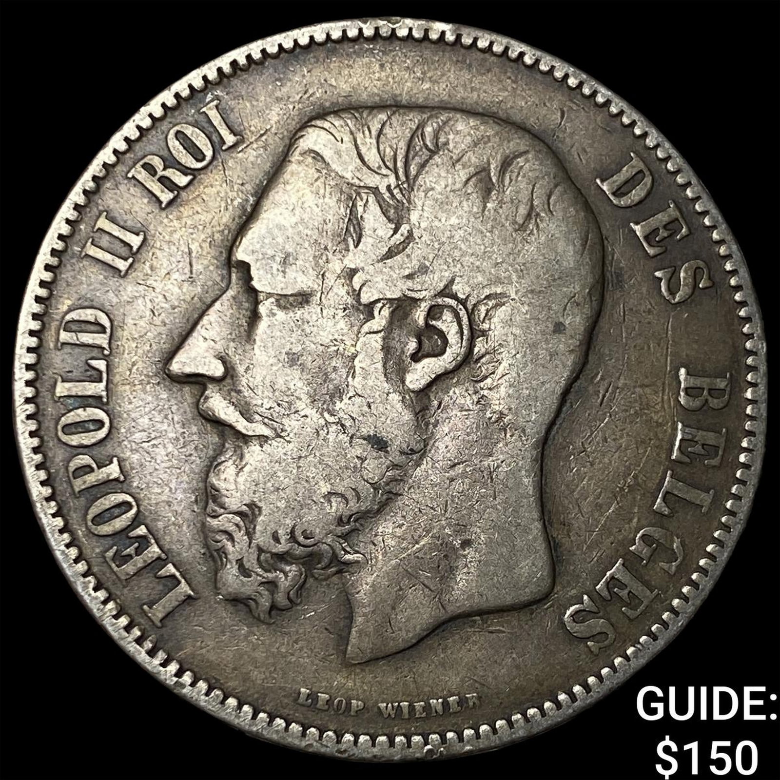 1868 Belgium Silver 5 Francs: 1868 Belgium Silver 5 Francs