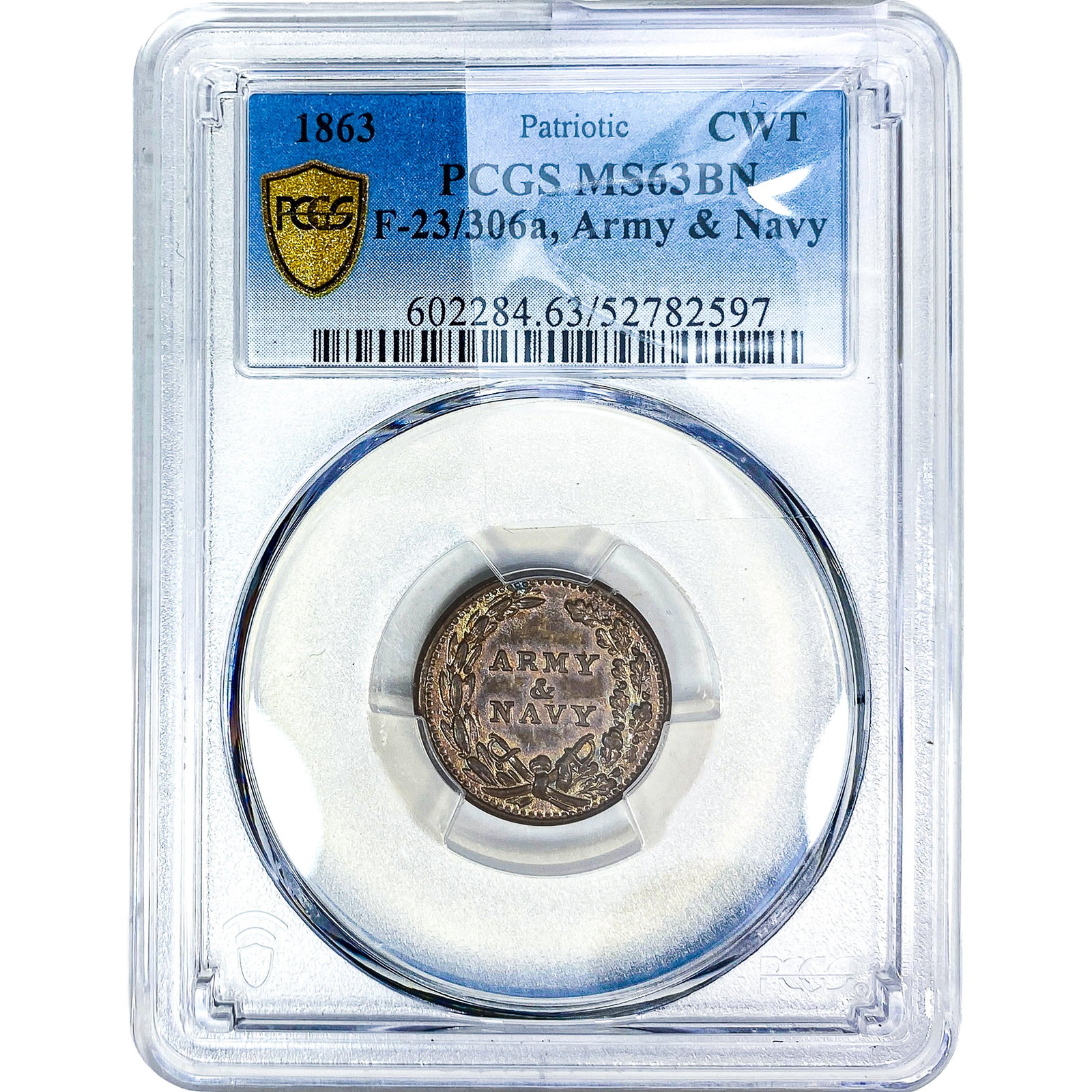 1863 Civil War Token Patriotic Army&Navy PCGS MS63 BN (1 of 2)