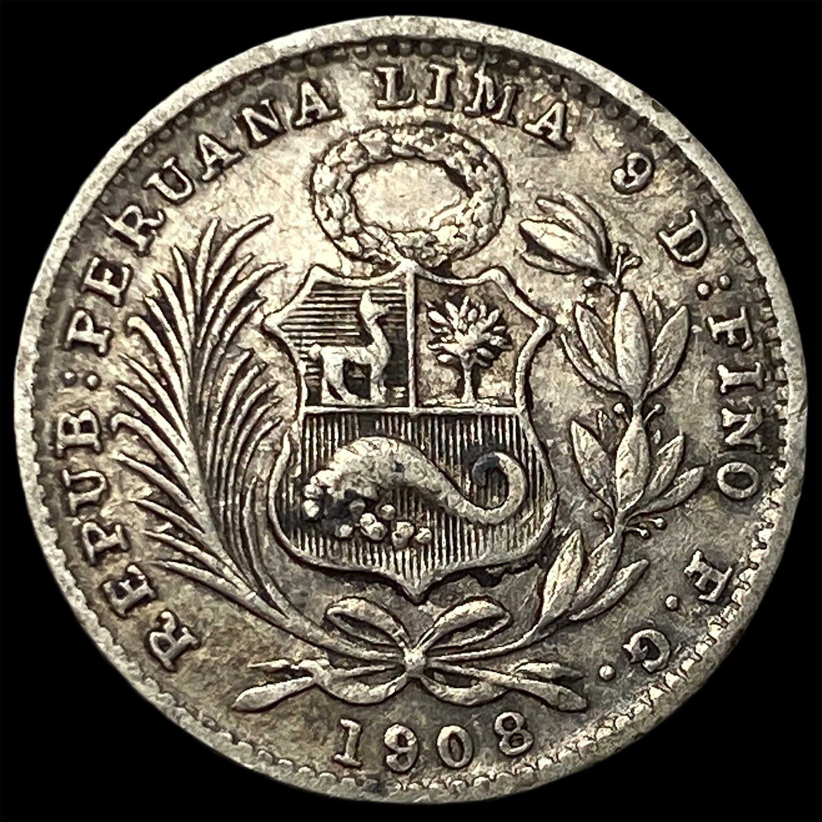 1908 Peru Silver Dinero - 2