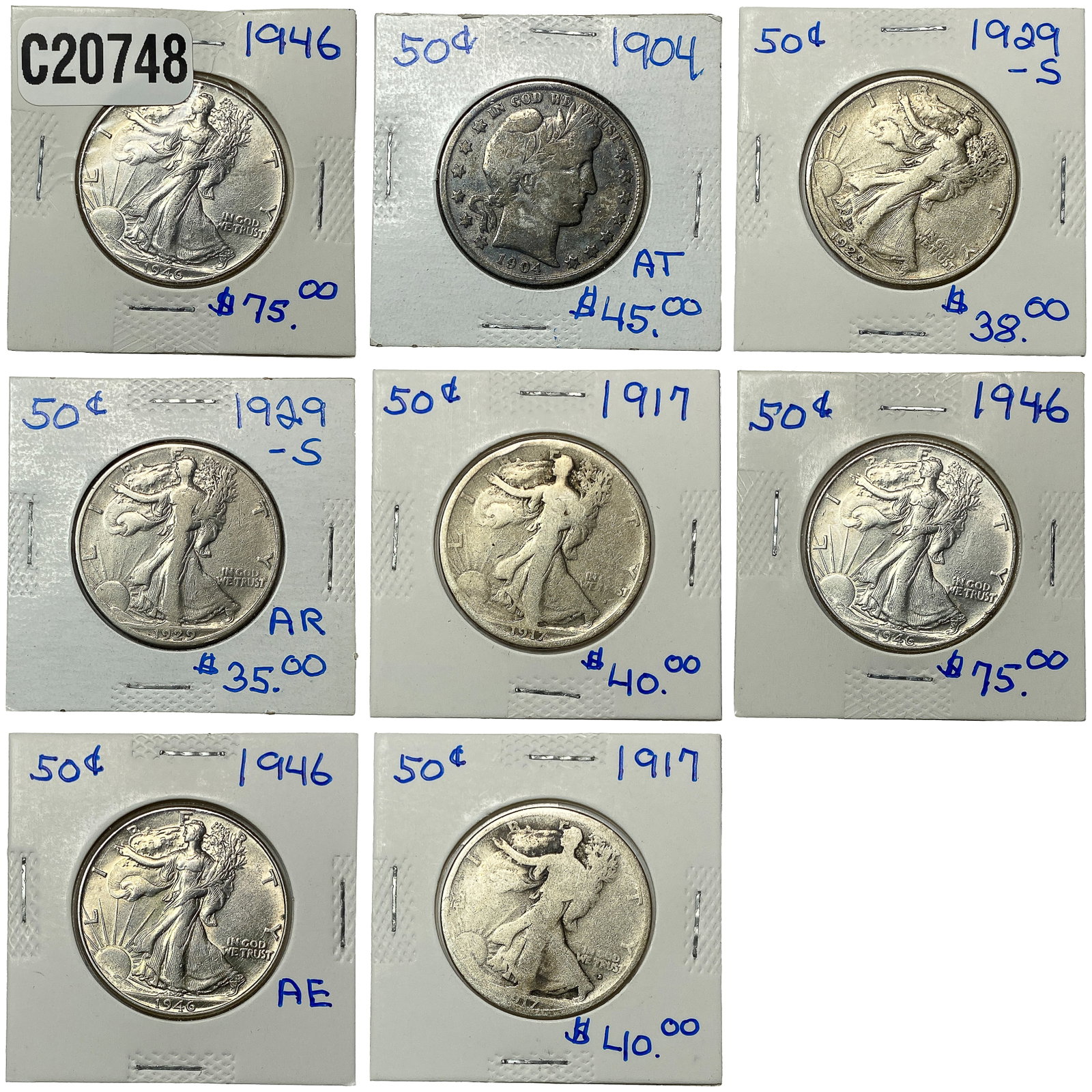 [8 Coins] 1904-1946 U.S. 50C Coin Lot: [8 Coins] 1904-1946 U.S. 50C Coin Lot