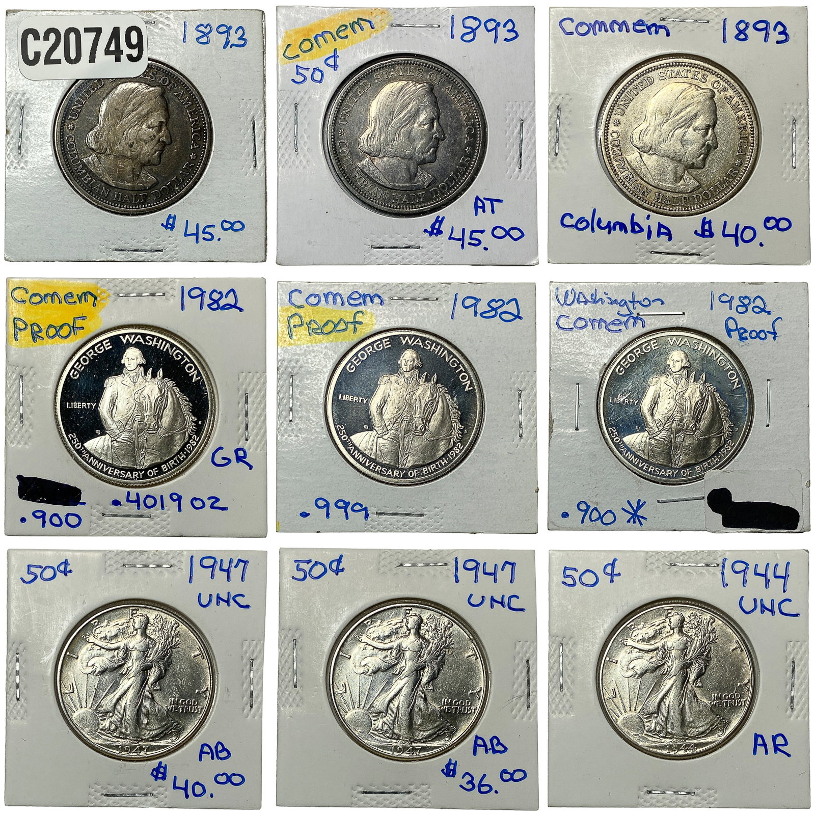 [10 Coins] 1893-1982 U.S. 50C Coin Lot (1 of 2)