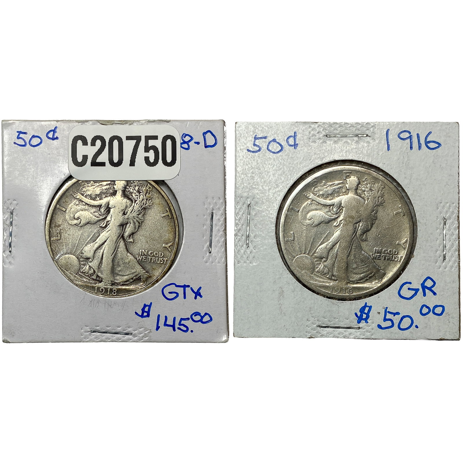 [2 Coins] 1916-1918 Walking Liberty Half Dollar (1 of 2)