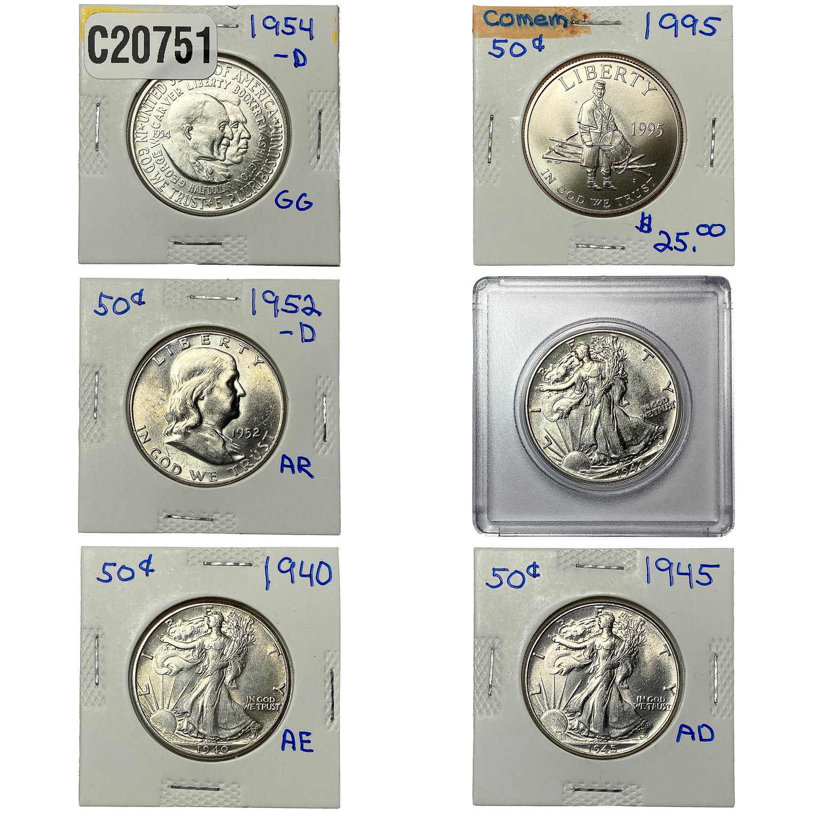 [6 Coins] 1940-1995 U.S. 50C Coin Lot (1 of 2)
