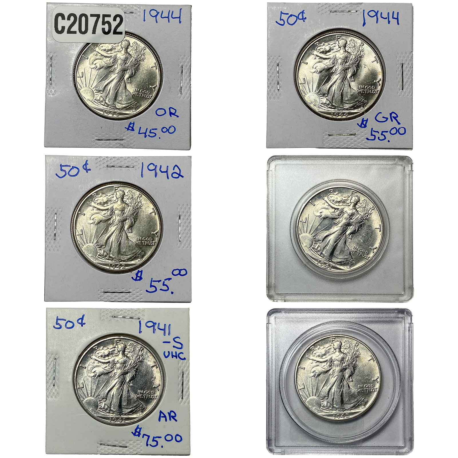 [6 Coins] 1941-1945 Walking Liberty Half Dollar (1 of 2)