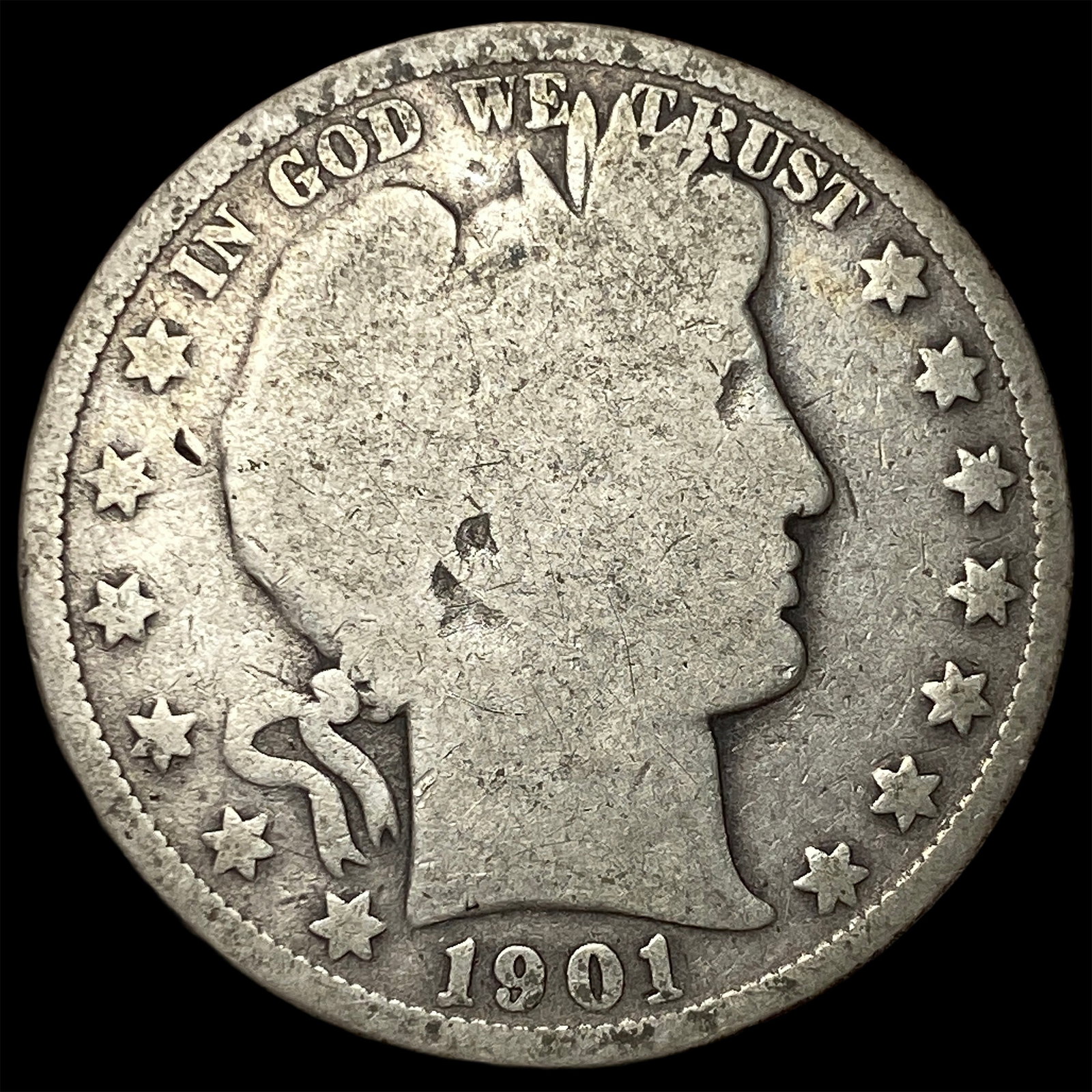 1901-S Silver Barber Half Dollar NICELY CIRCULATED: 1901-S Silver Barber Half Dollar NICELY CIRCULATED