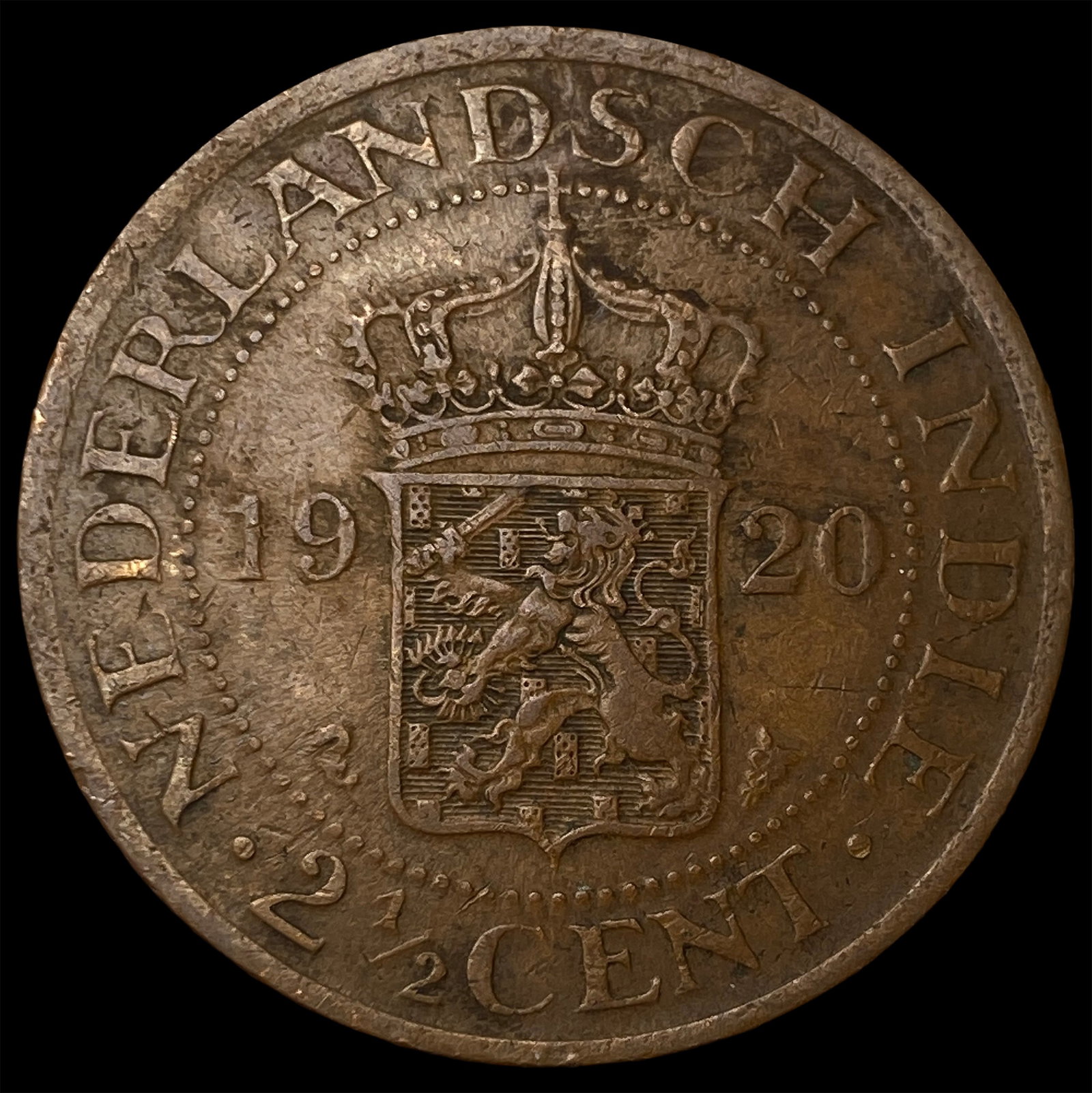 1920 Netherlands East Indies Brass 2 1/2 Cents (1 of 2)