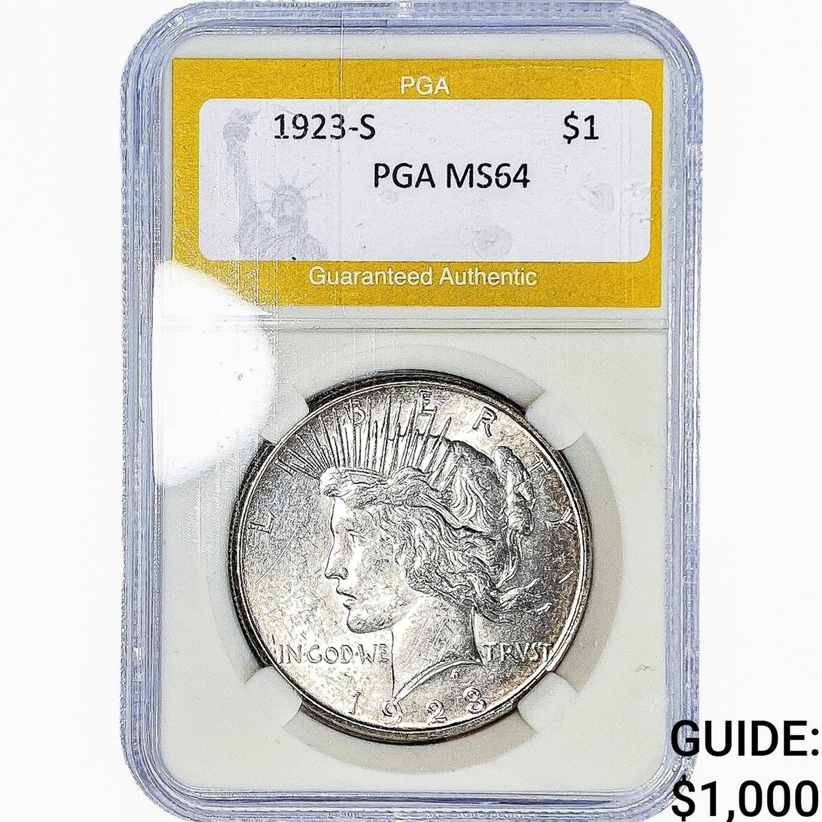 1923-S Silver Peace Dollar PGA MS64: 1923-S Silver Peace Dollar PGA MS64