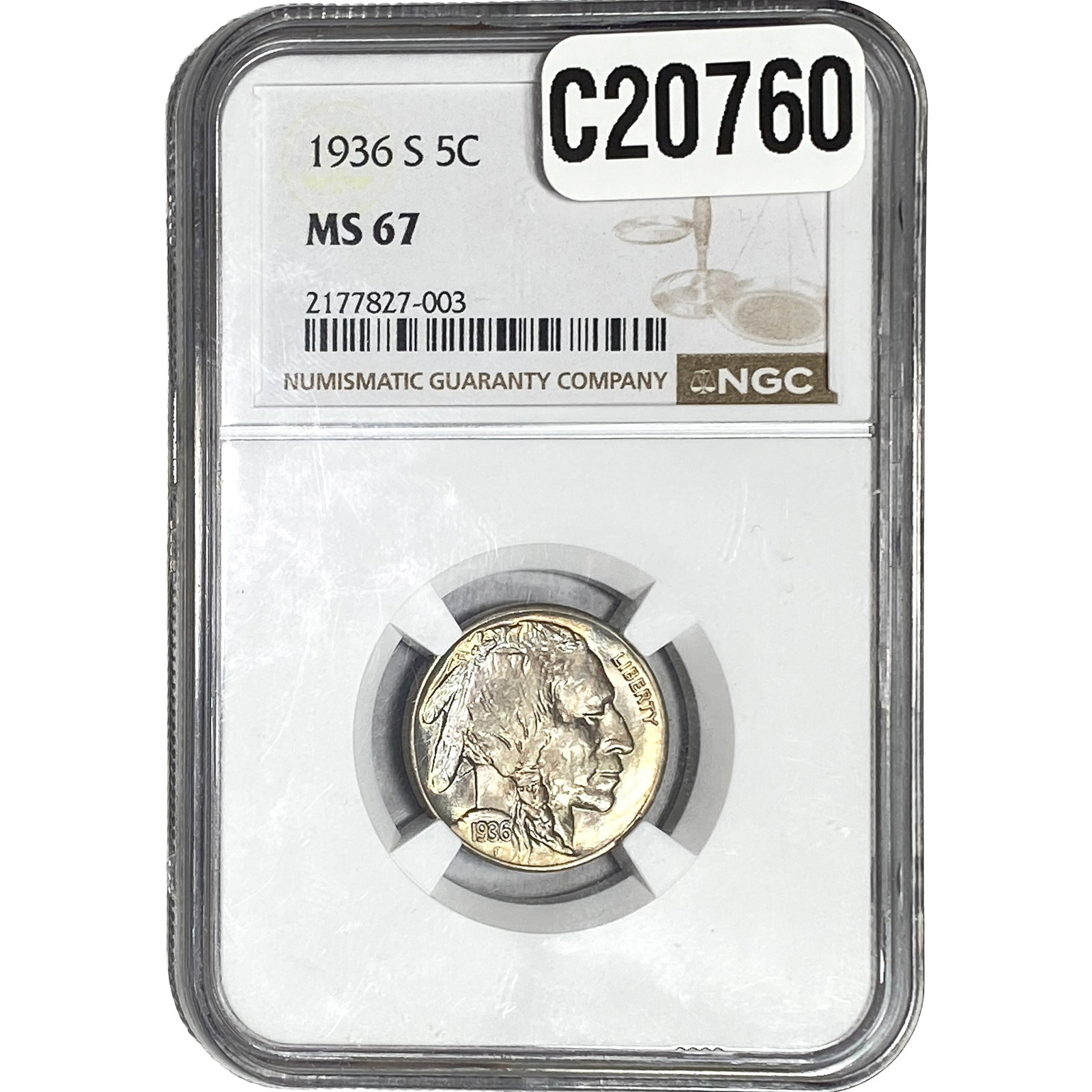 1936-S Buffalo Nickel NGC MS67: 1936-S Buffalo Nickel NGC MS67