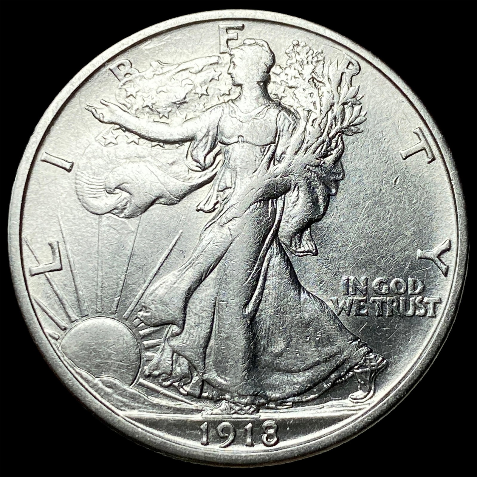 1918-S Silver Walking Liberty Half Dollar CLOSELY UNCIRCULATED: 1918-S Silver Walking Liberty Half Dollar CLOSELY UNCIRCULATED
