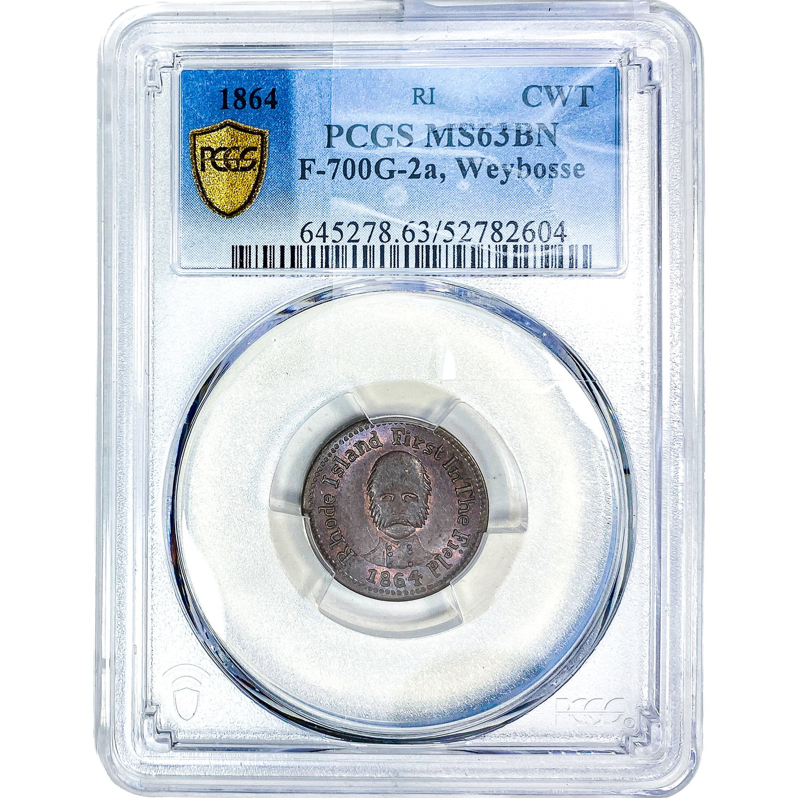 1864 Civil War Token, Weybosse PCGS MS63 BN: 1864 Civil War Token, Weybosse PCGS MS63 BN