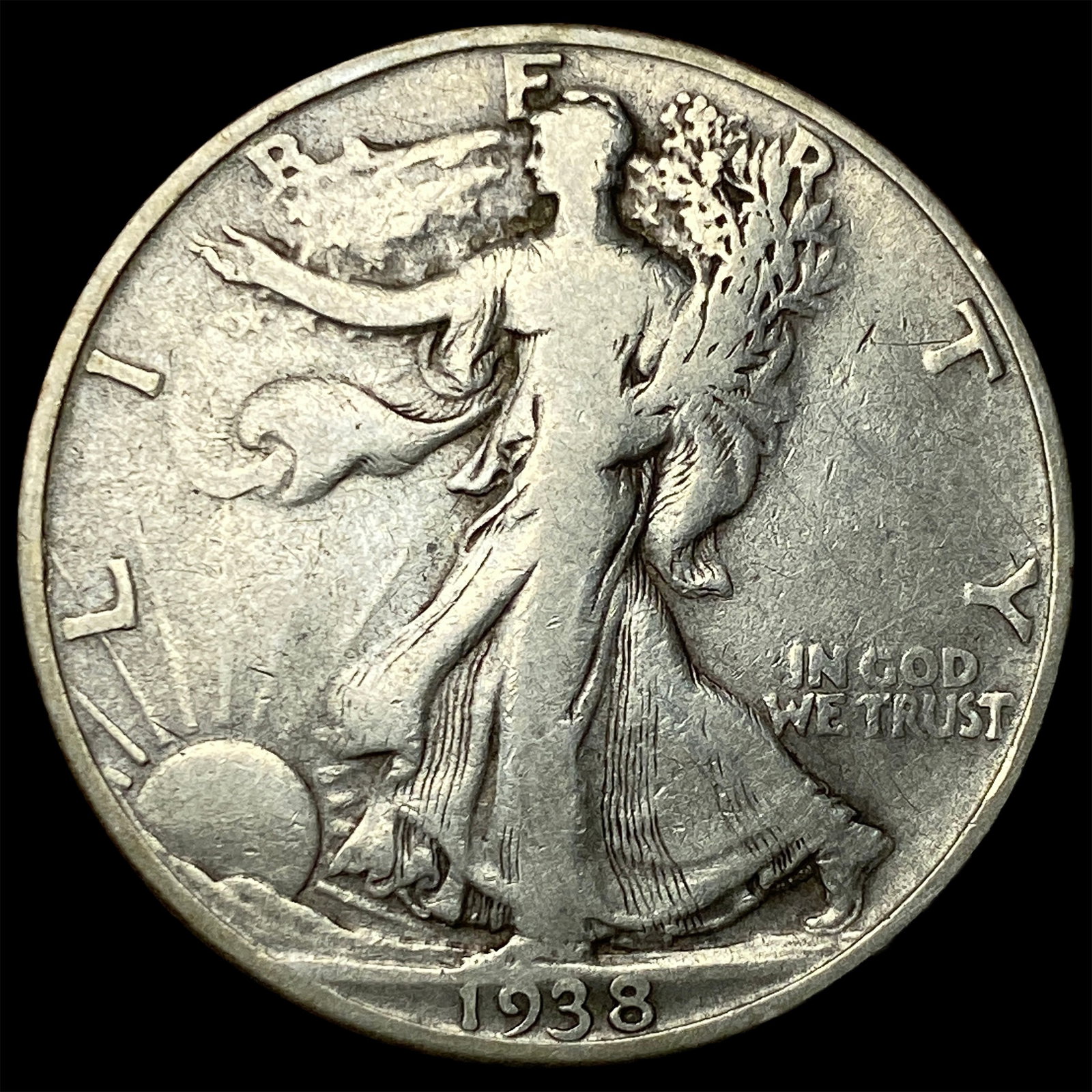 1938-D Silver Walking Liberty Half Dollar LIGHTLY CIRCULATED: 1938-D Silver Walking Liberty Half Dollar LIGHTLY CIRCULATED