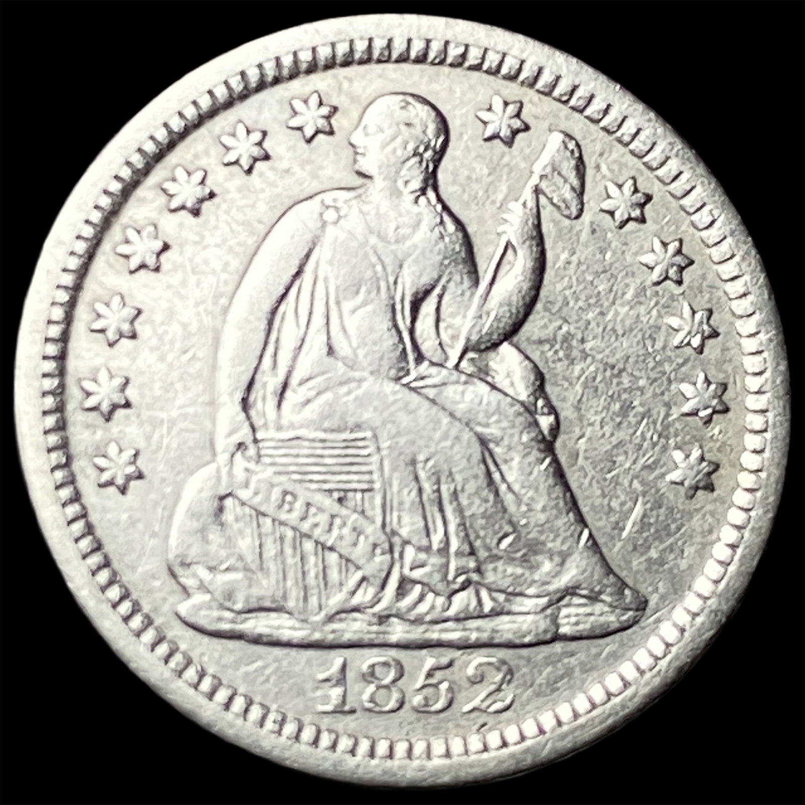 1852-O Silver Seated Liberty Half Dime NEARLY UNCIRCULATED: 1852-O Silver Seated Liberty Half Dime NEARLY UNCIRCULATED