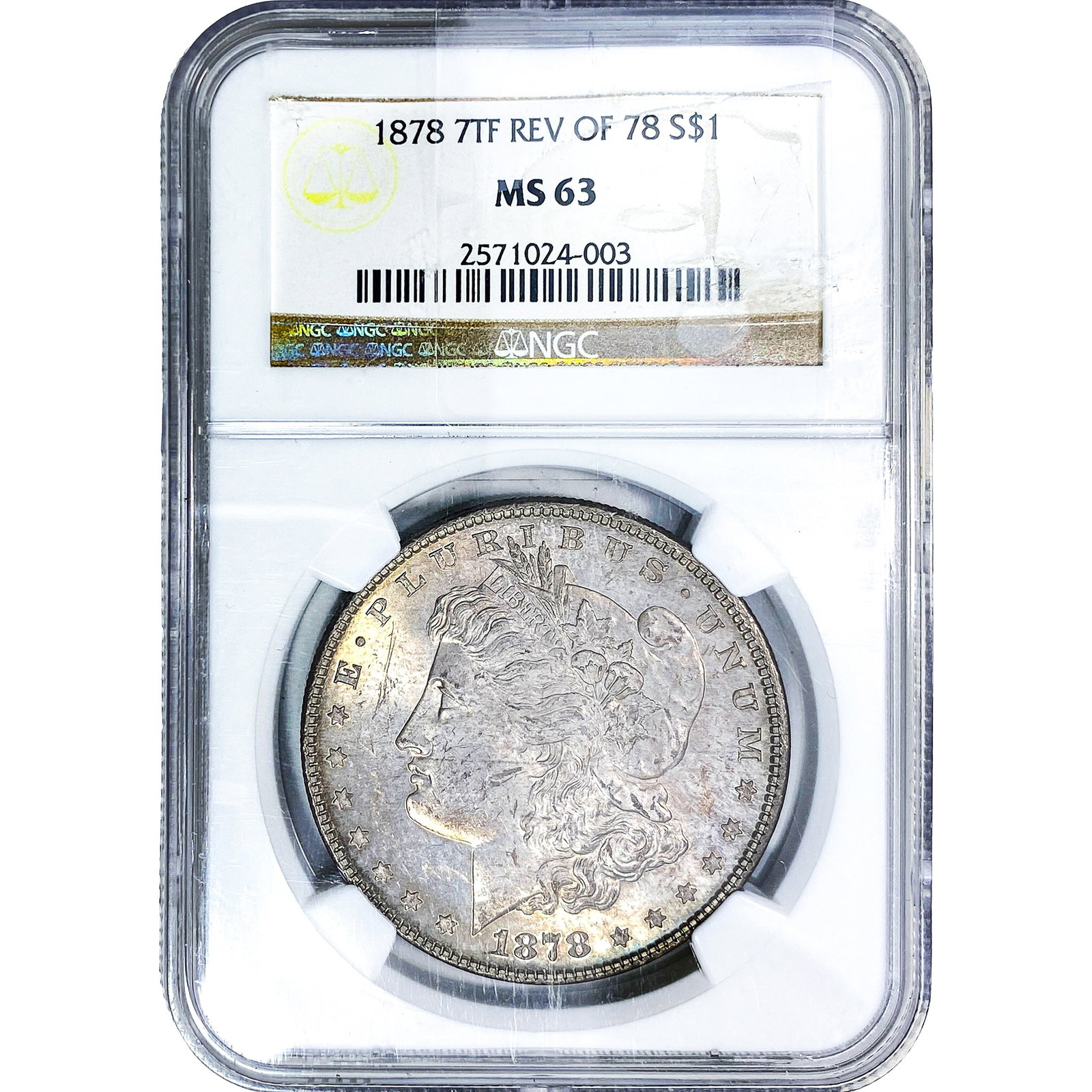1878 7TF Morgan Silver Dollar NGC MS63: 1878 7TF Morgan Silver Dollar NGC MS63