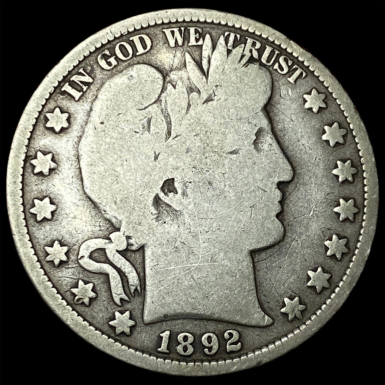 1892 Silver Barber Half Dollar NICELY CIRCULATED: 1892 Silver Barber Half Dollar NICELY CIRCULATED